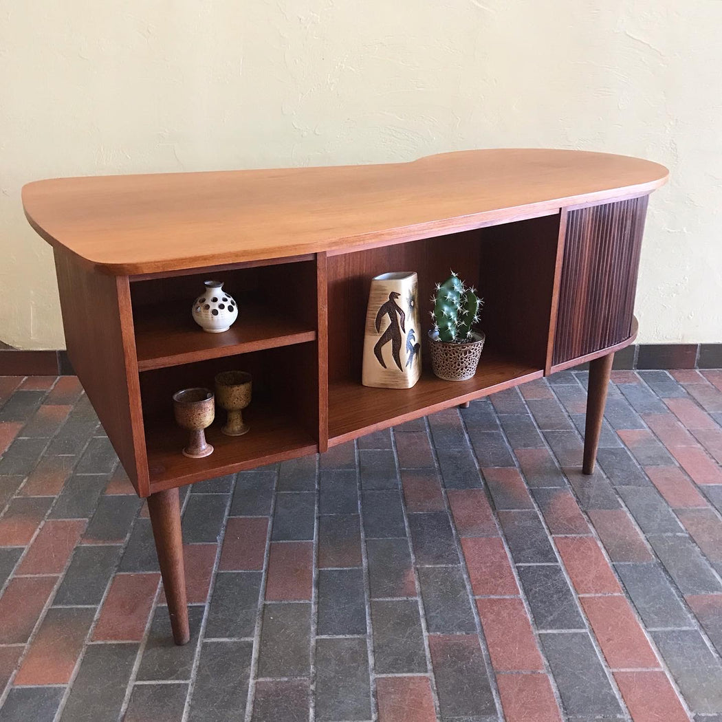 SOLD • Teak Desk with Tambour Door Bar
