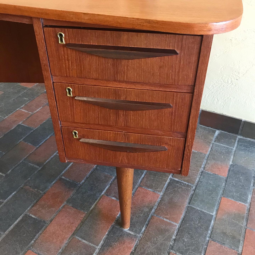 SOLD • Teak Desk with Tambour Door Bar