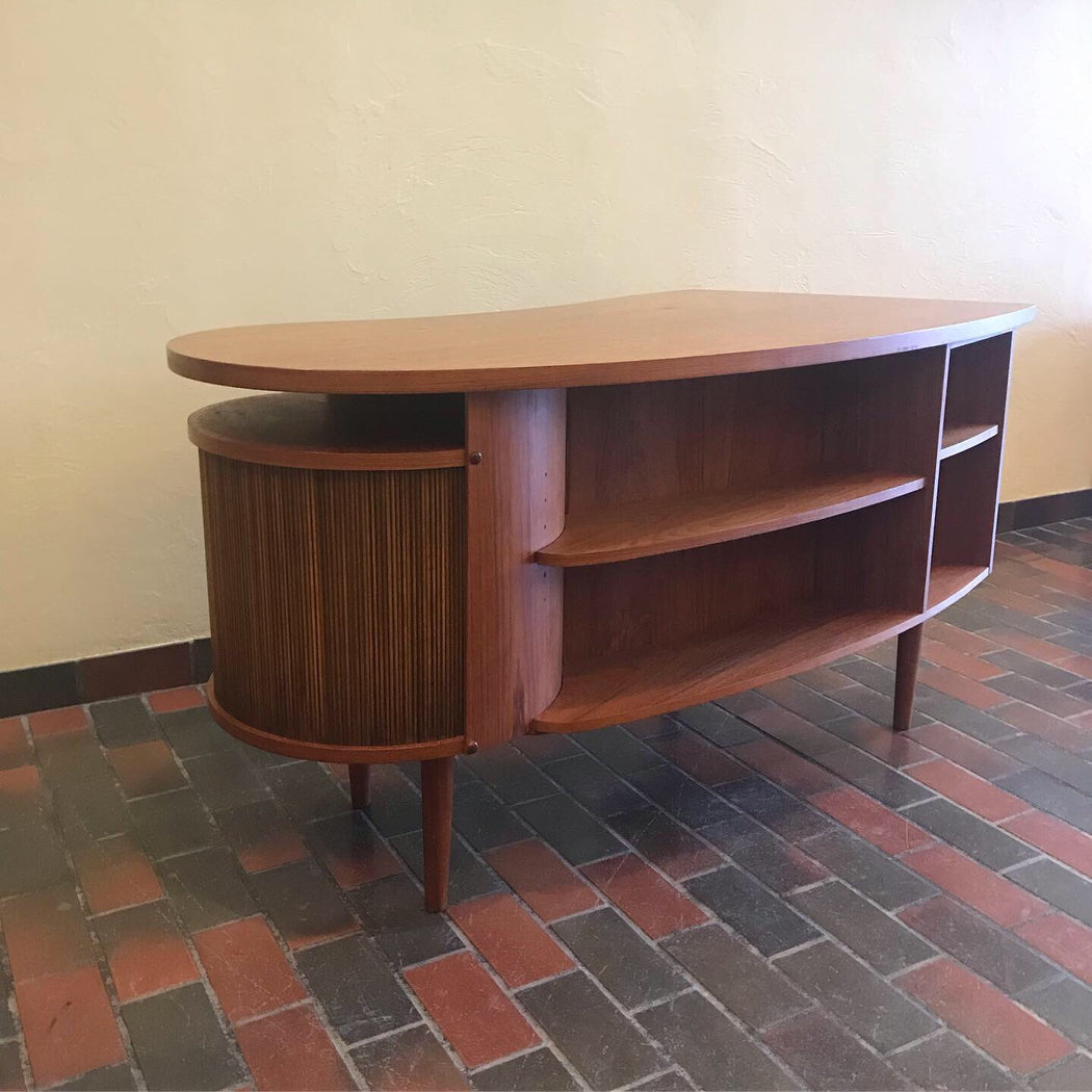 Sold • Kai Kristiansen Teak Desk With Bar Cabinet