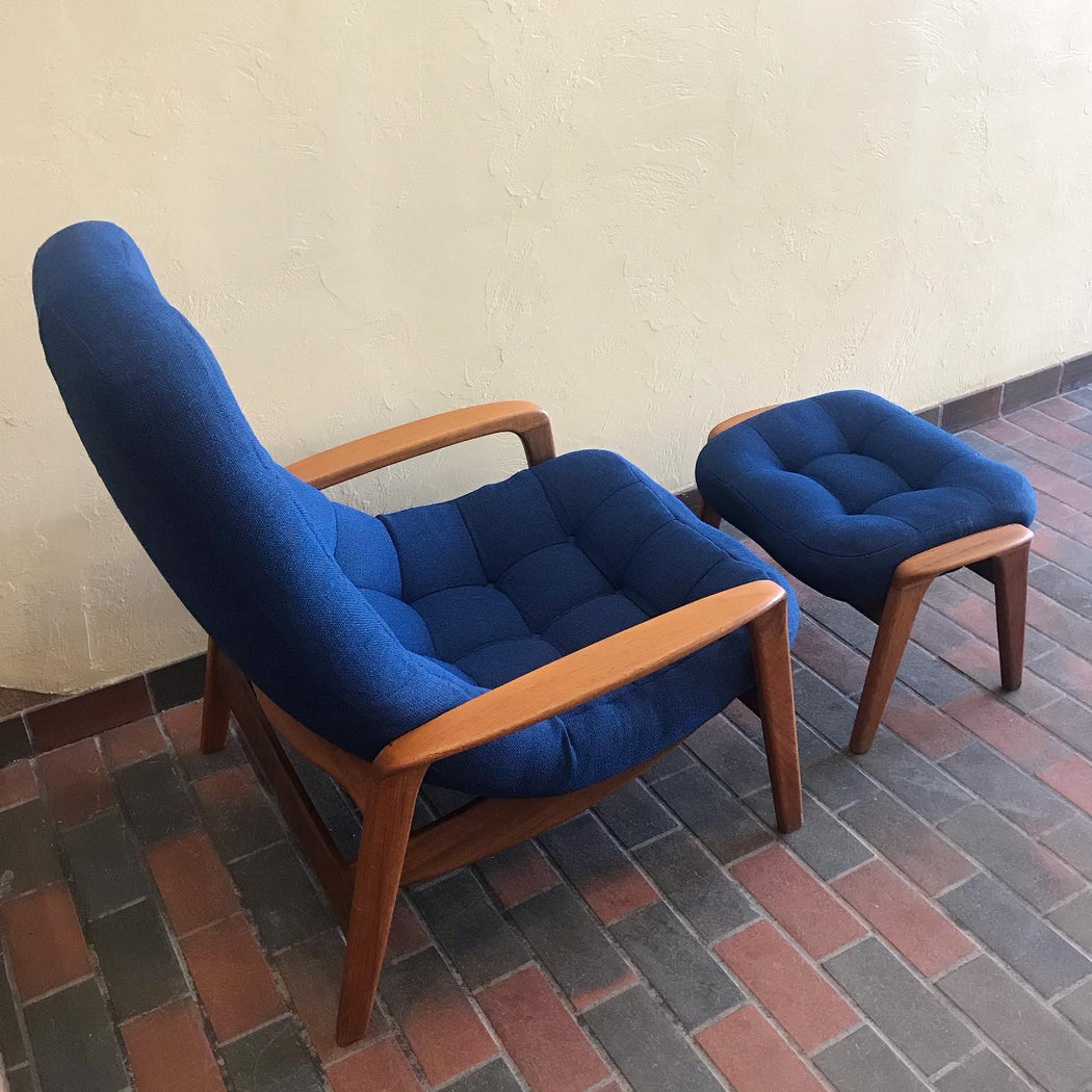SOLD • Blue R. Huber Scoop Chair + Ottoman