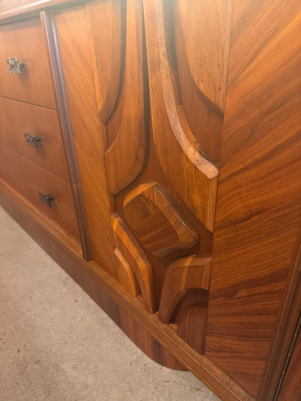 Walnut Brutalist Dresser Credenza