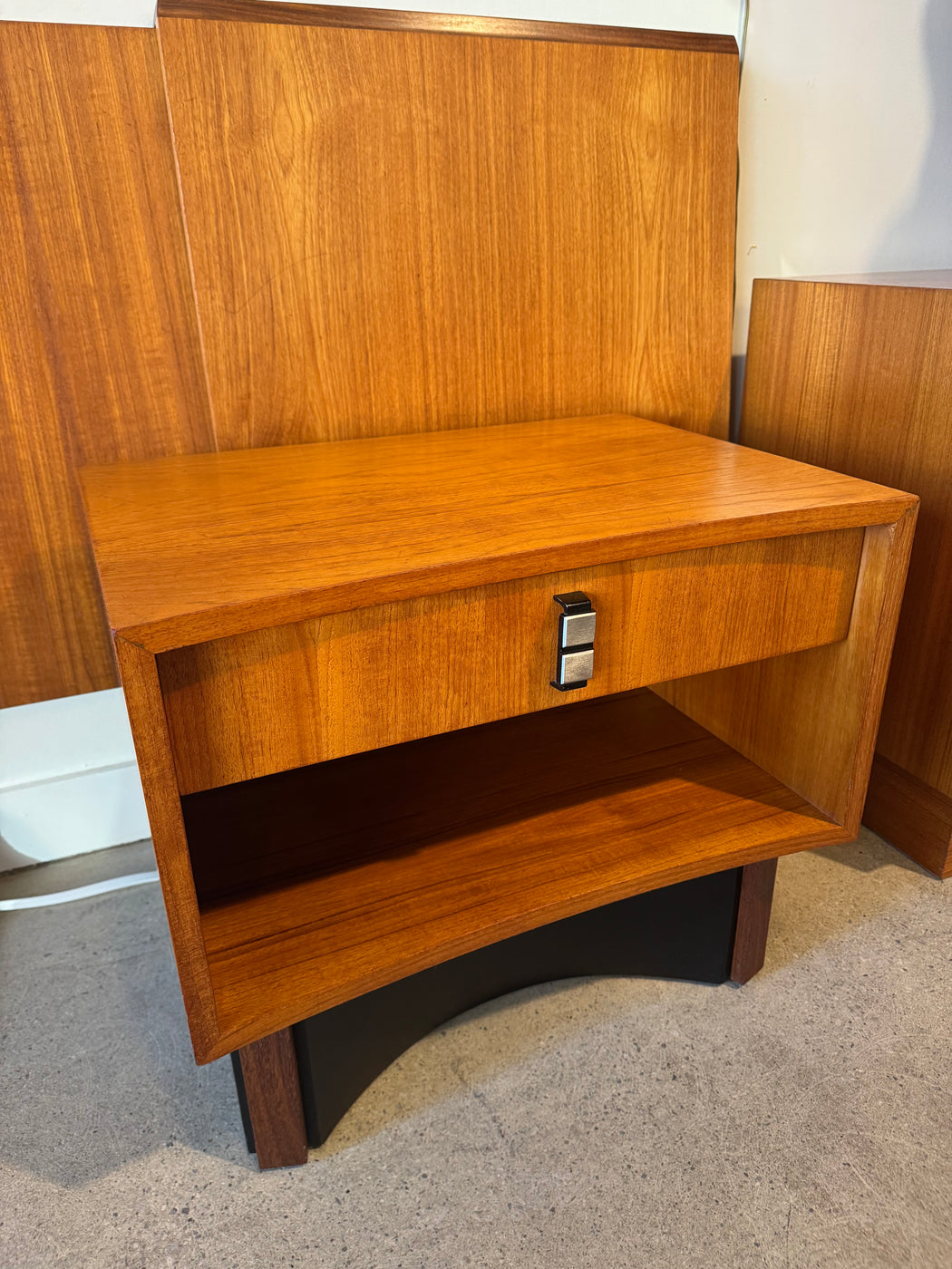 RS Associates Teak King Headboard + Nightstands