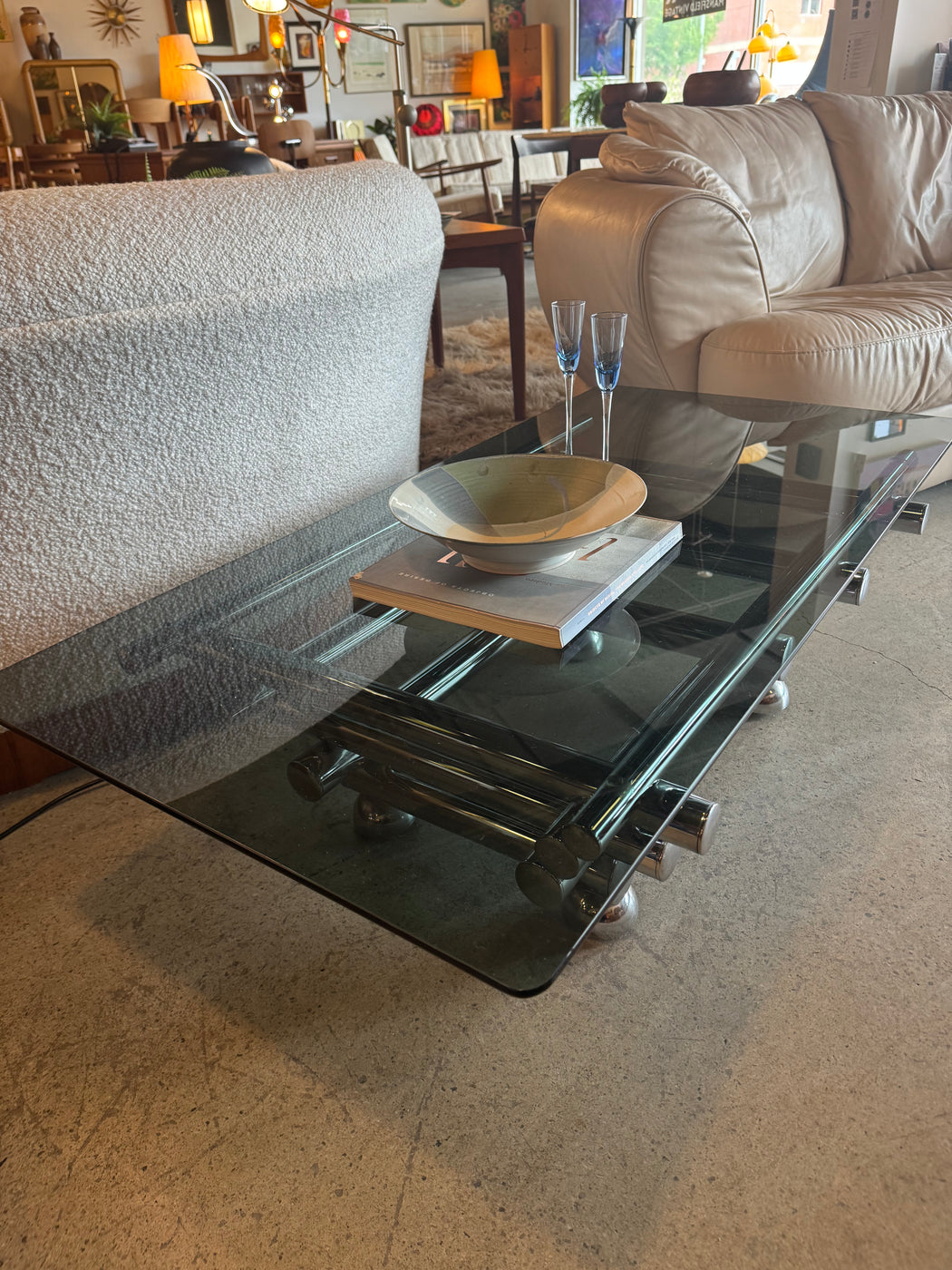 70s Chrome + Smoked Glass Coffee Table