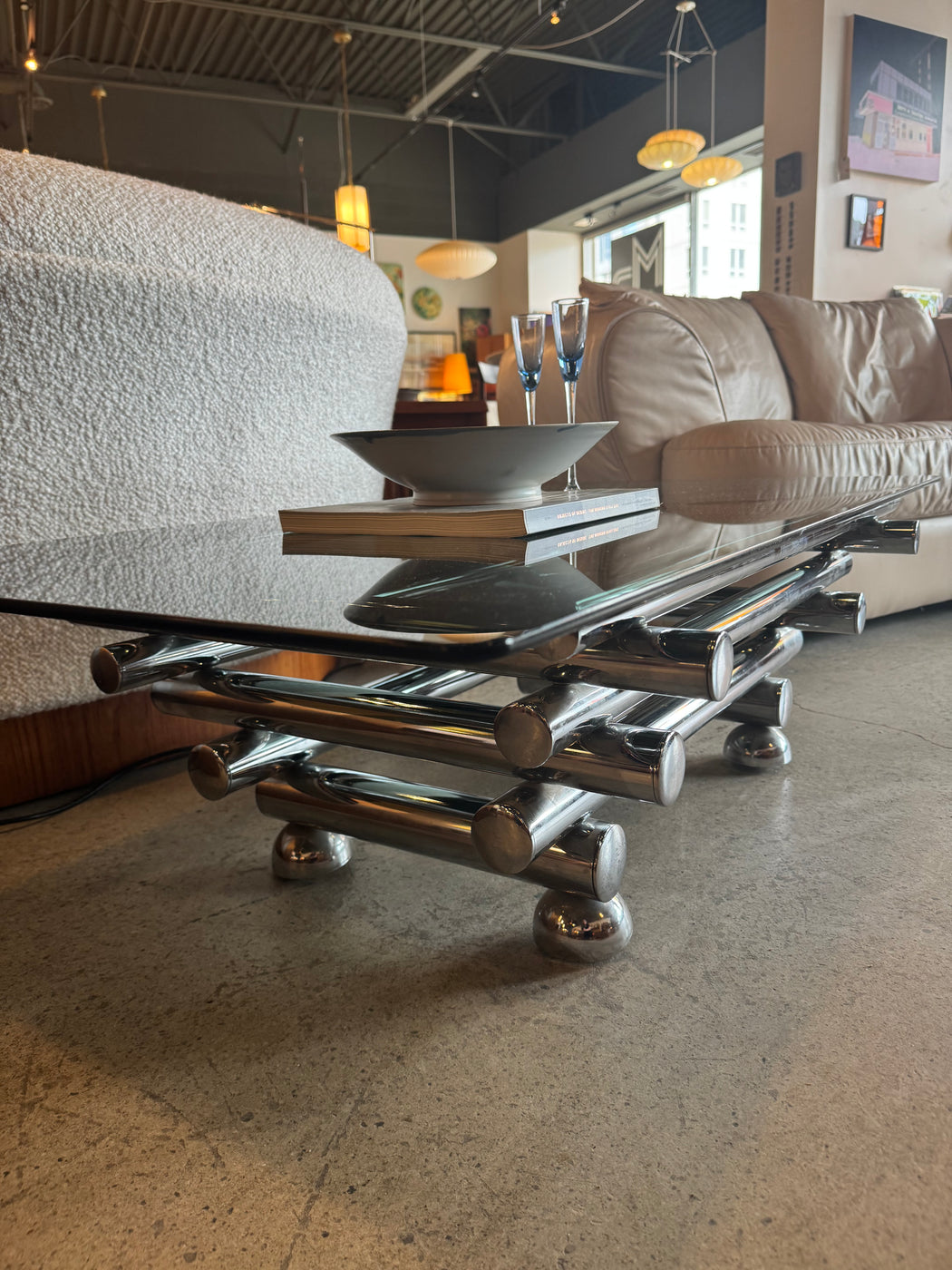 70s Chrome + Smoked Glass Coffee Table