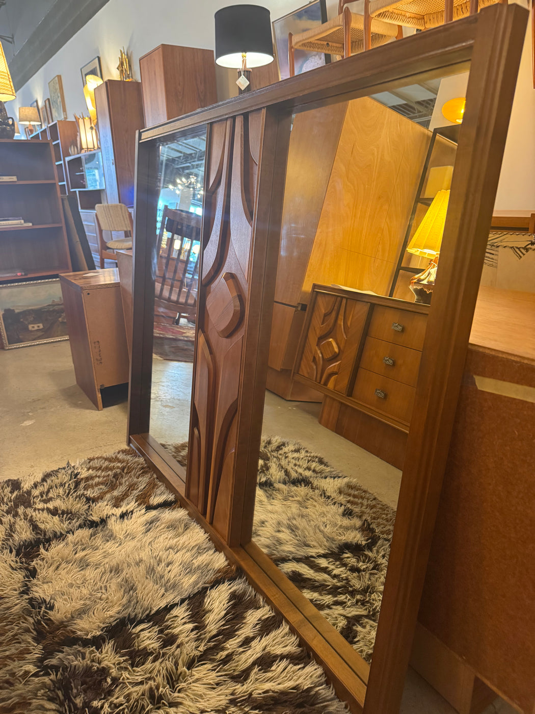 Walnut Brutalist Mirror