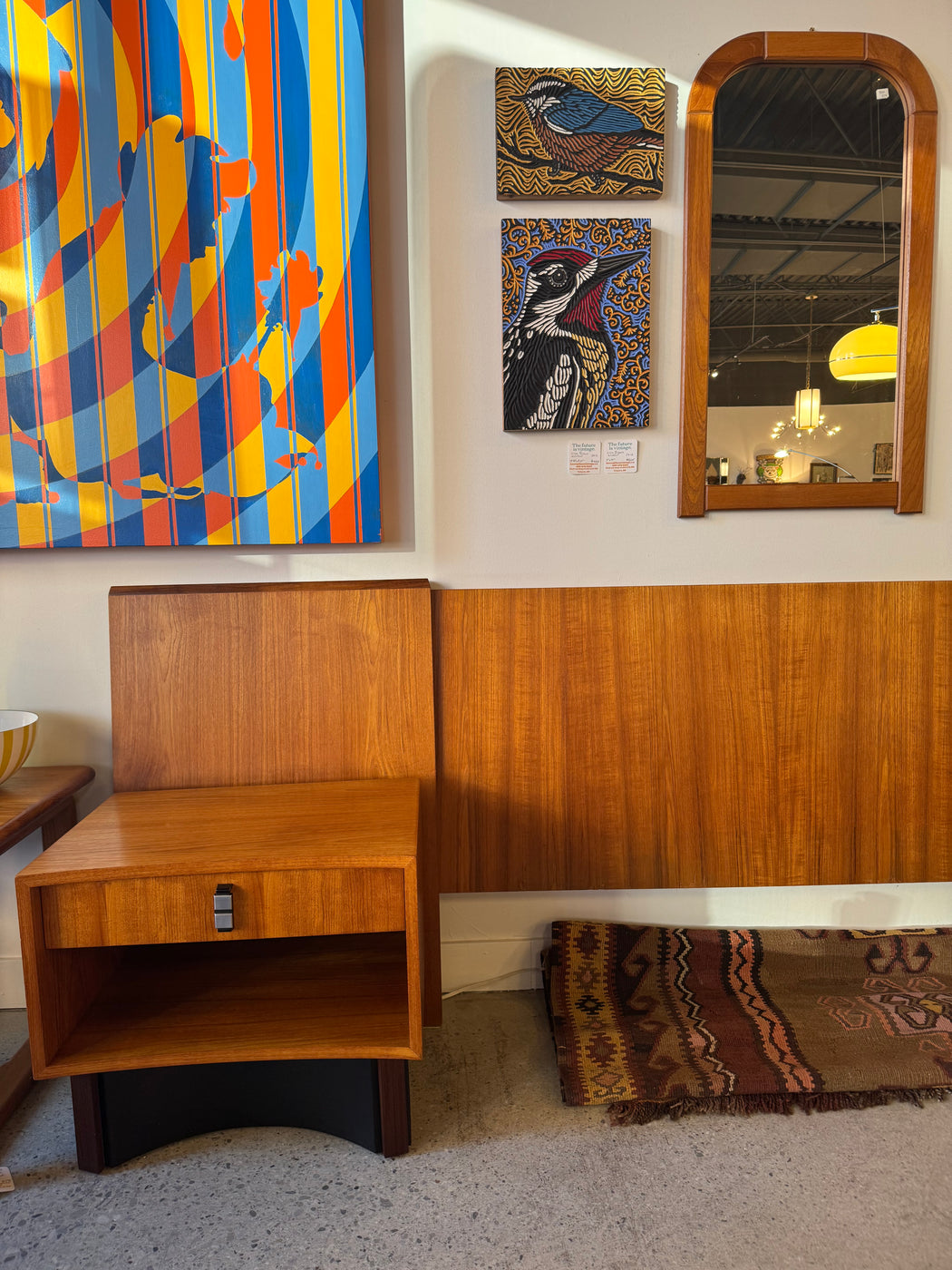 RS Associates Teak King Headboard + Nightstands