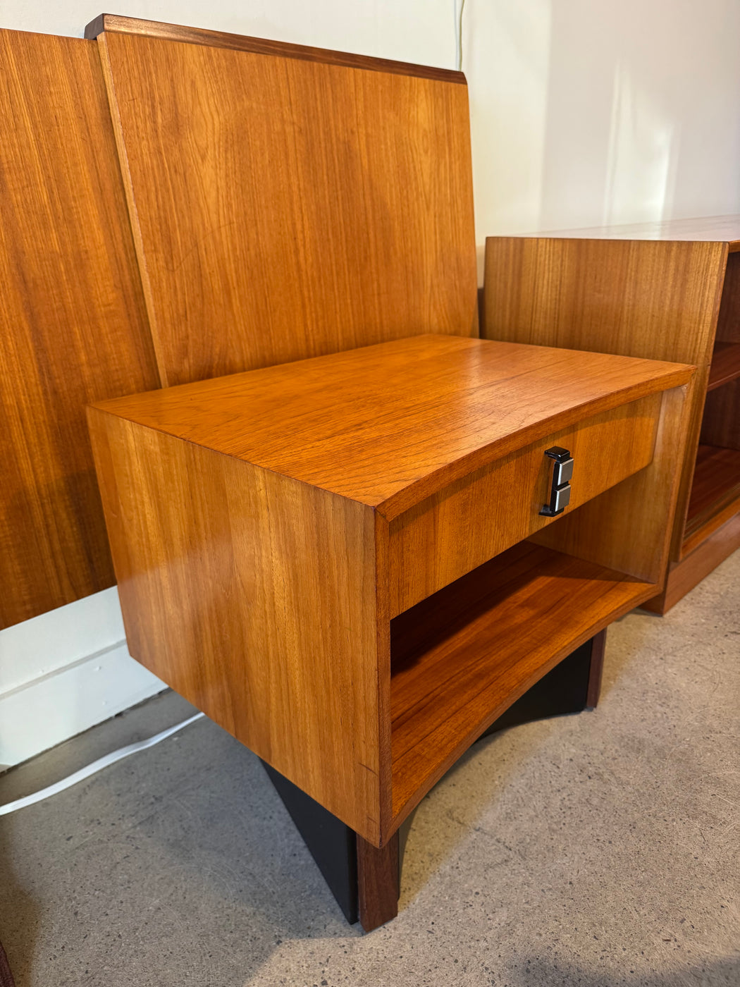 RS Associates Teak King Headboard + Nightstands