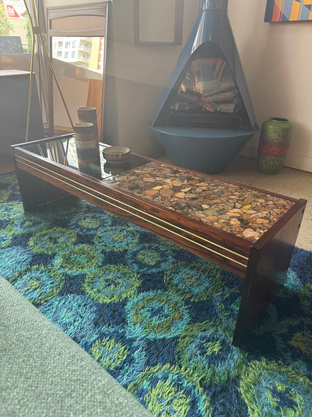 Rosewood + Glass Coffee Table