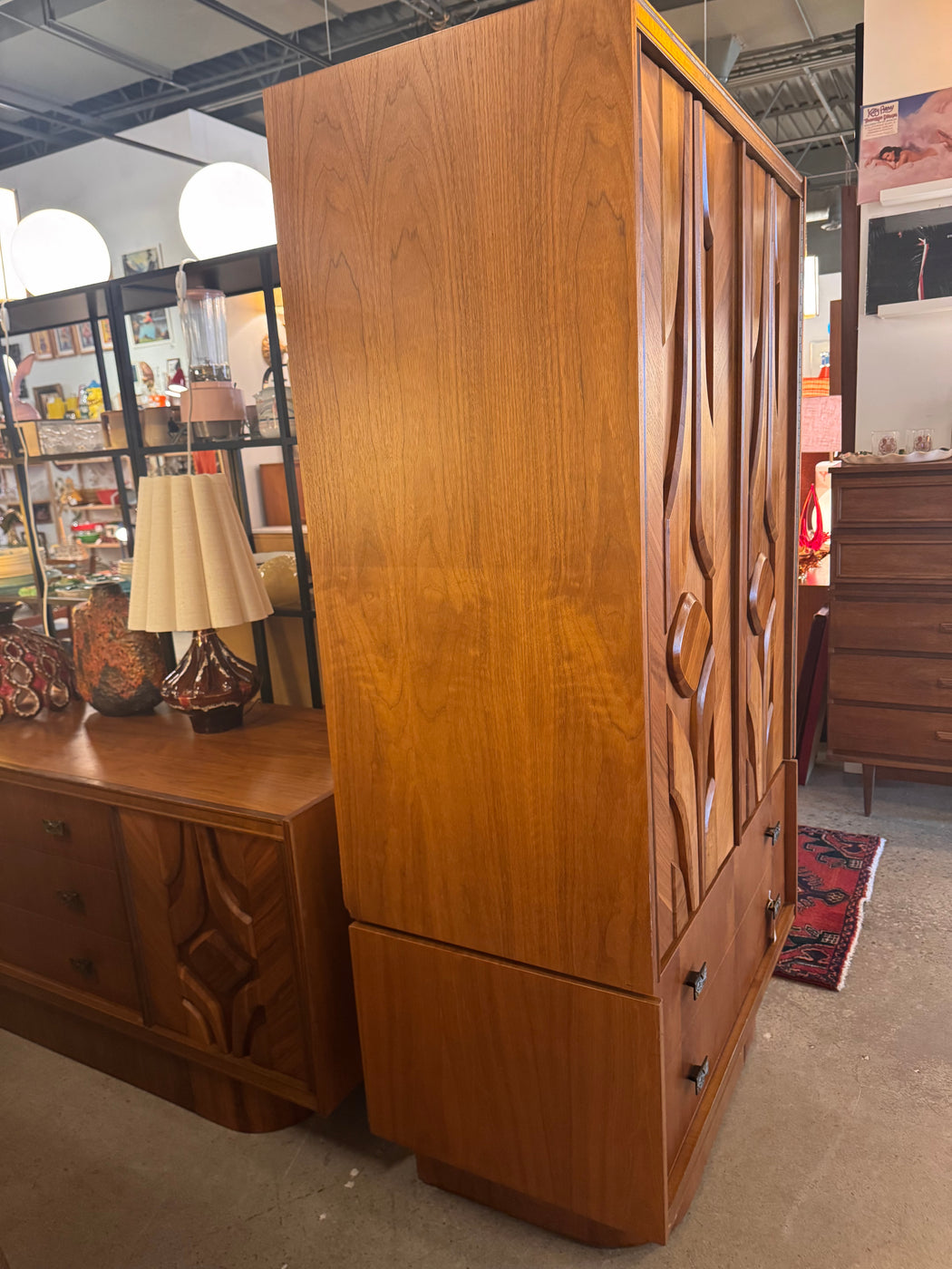 Walnut Brutalist Wardrobe Dresser