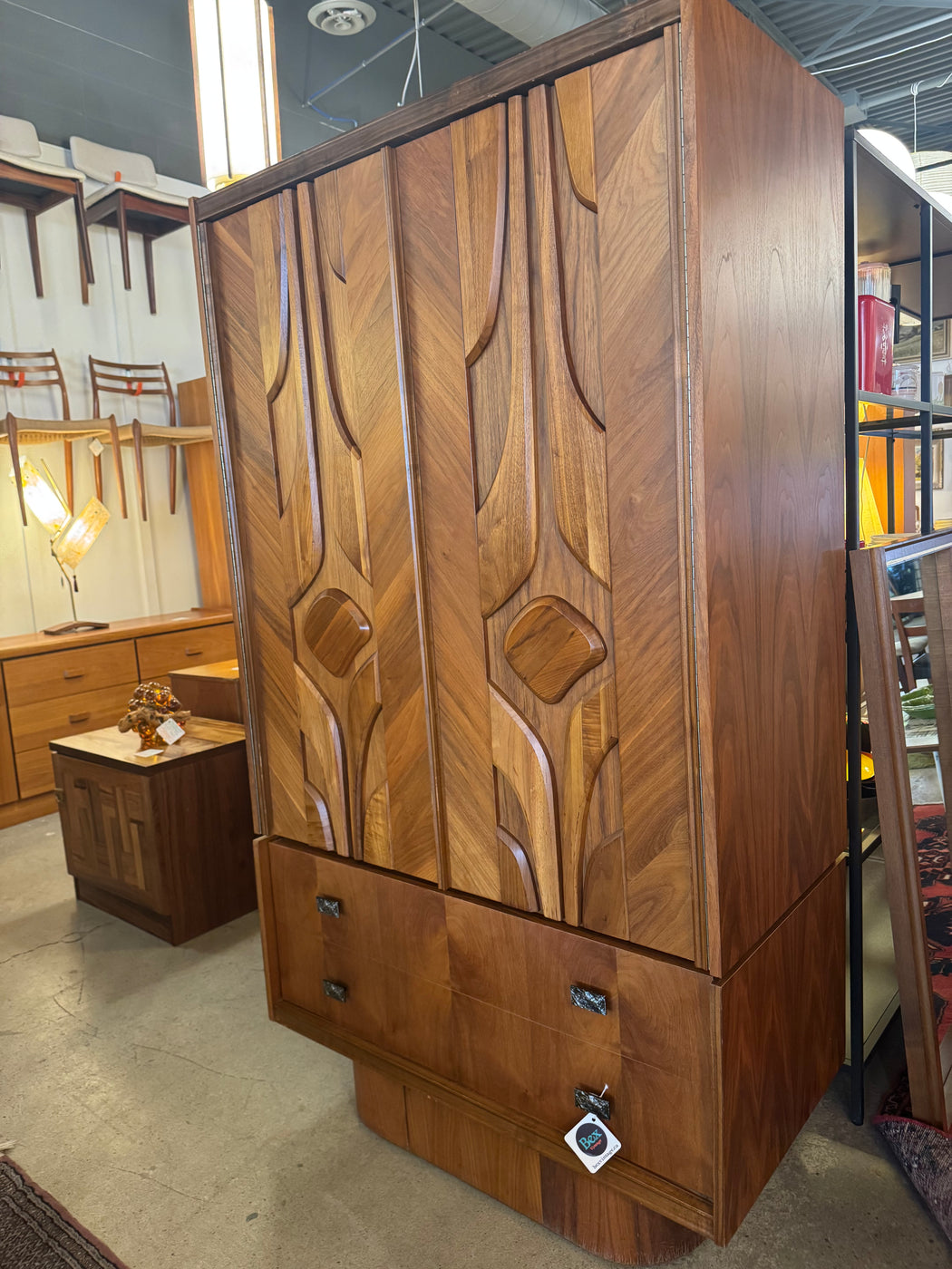 Walnut Brutalist Wardrobe Dresser