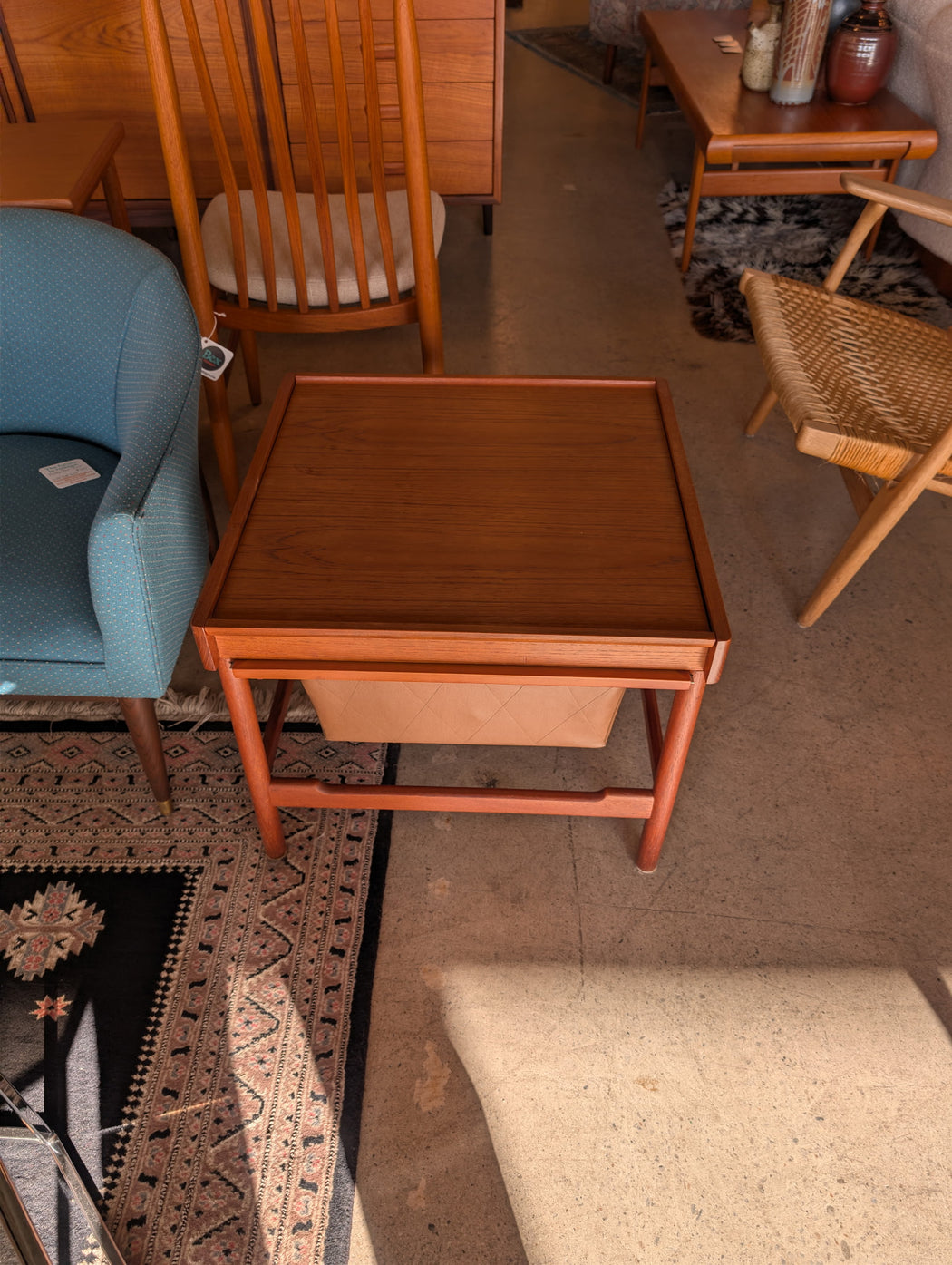SALE • Danish Teak Sewing Box Table