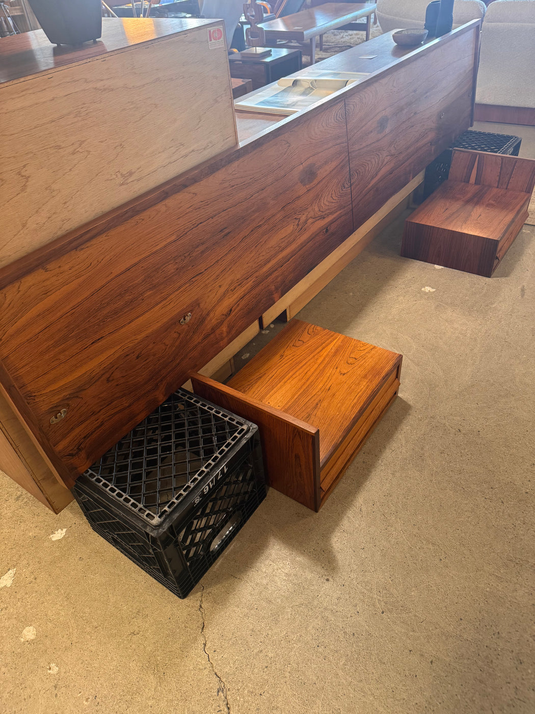 Rosewood Queen Headboard With Floating Nightstands