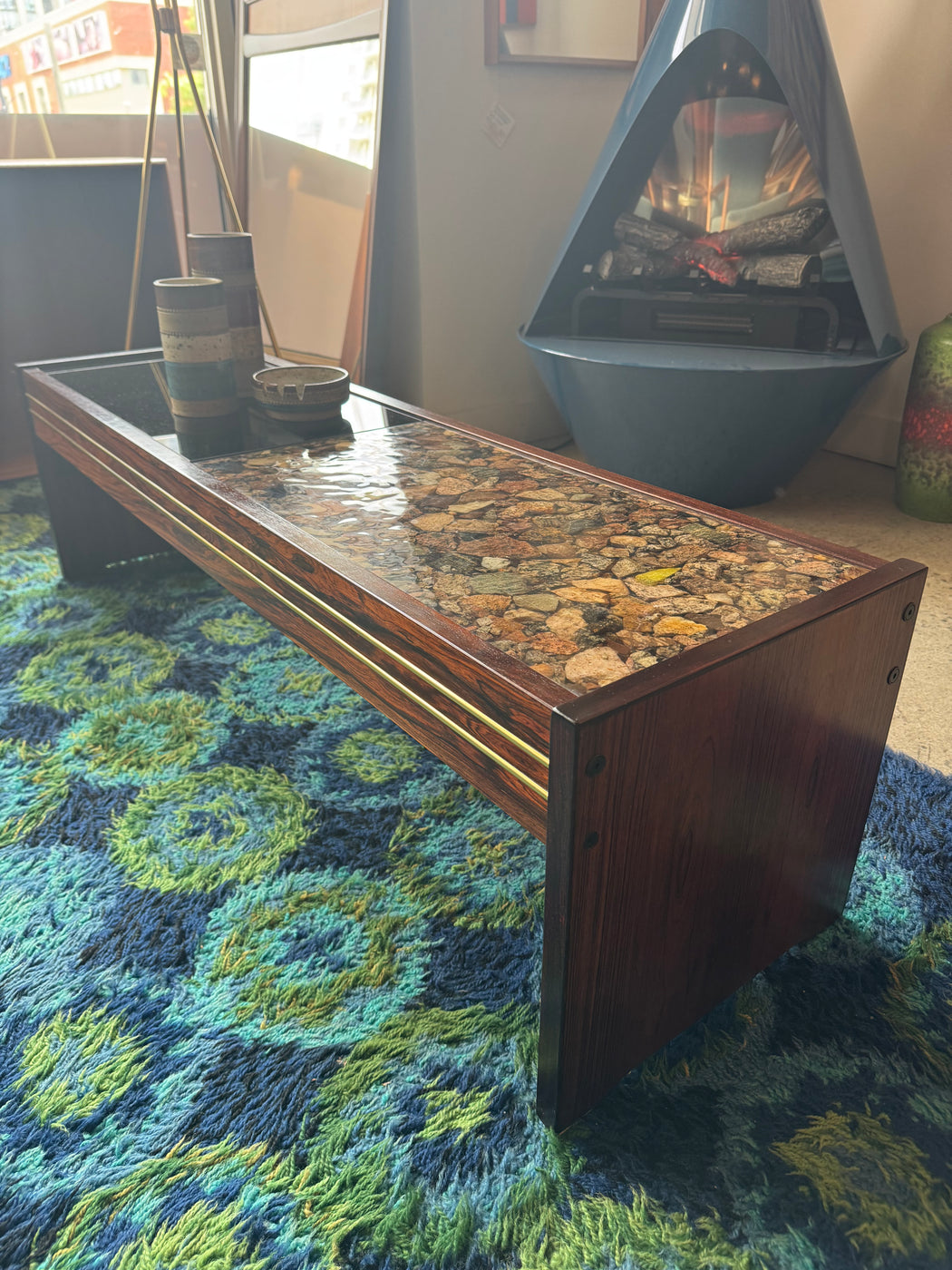 Rosewood + Glass Coffee Table