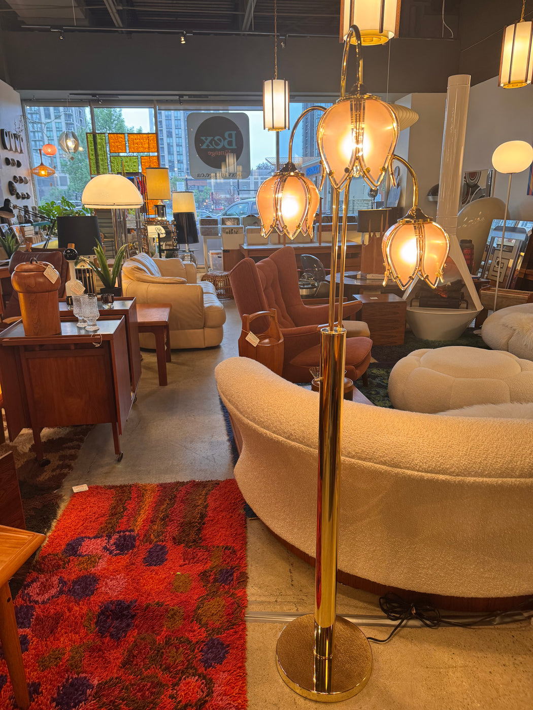 Vintage Brass Tulip Floor Lamp