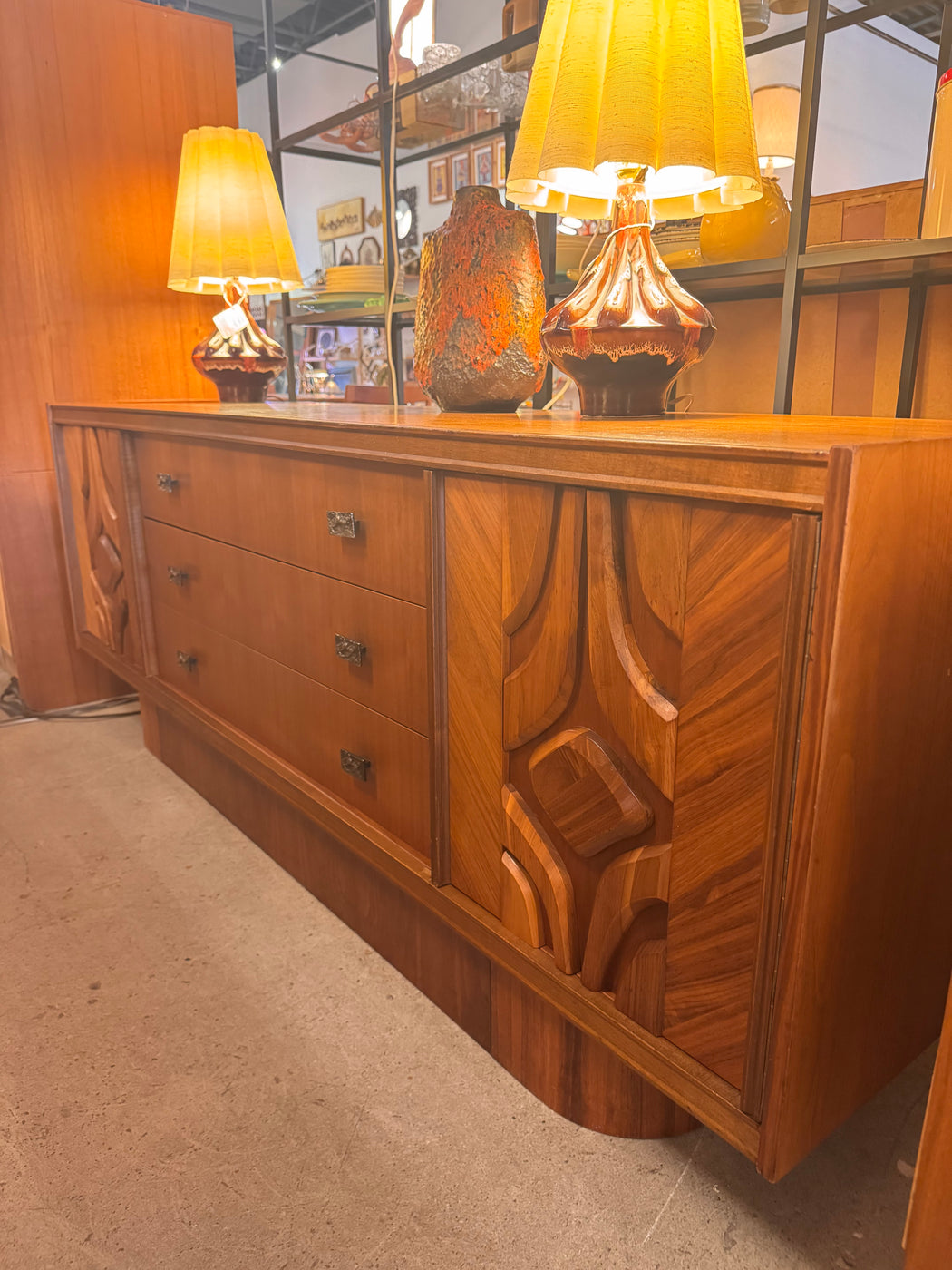 Walnut Brutalist Dresser Credenza