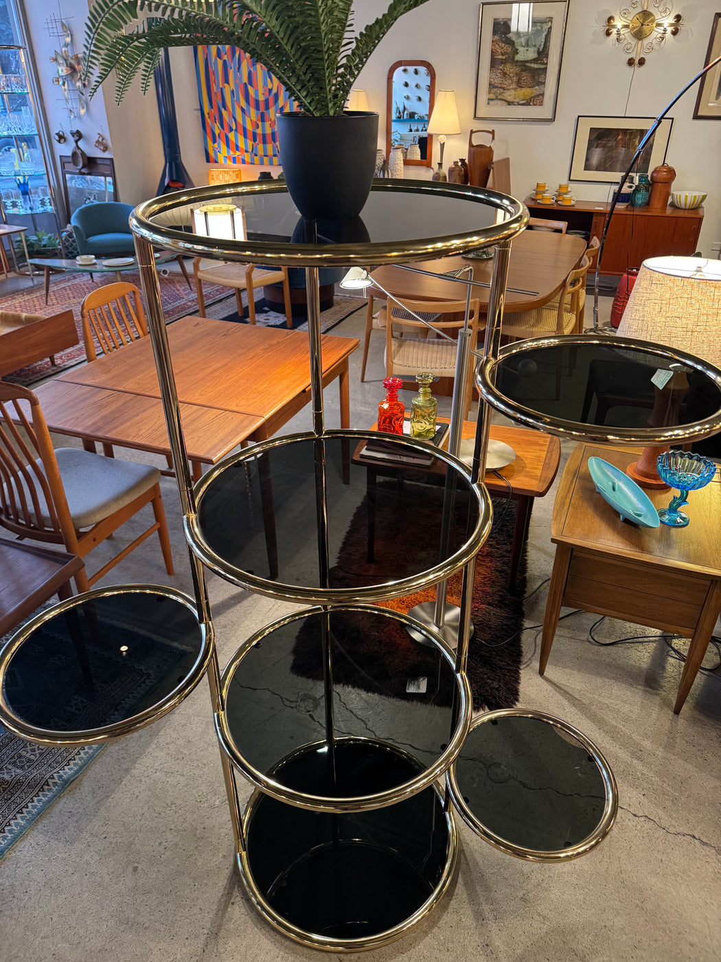 Vintage Brass + Smoked Glass Etagere