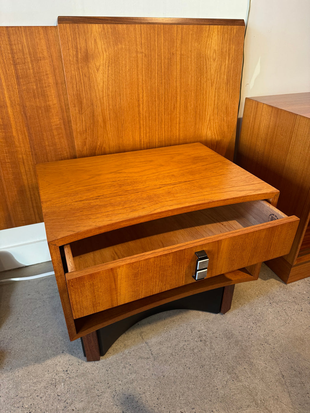 RS Associates Teak King Headboard + Nightstands