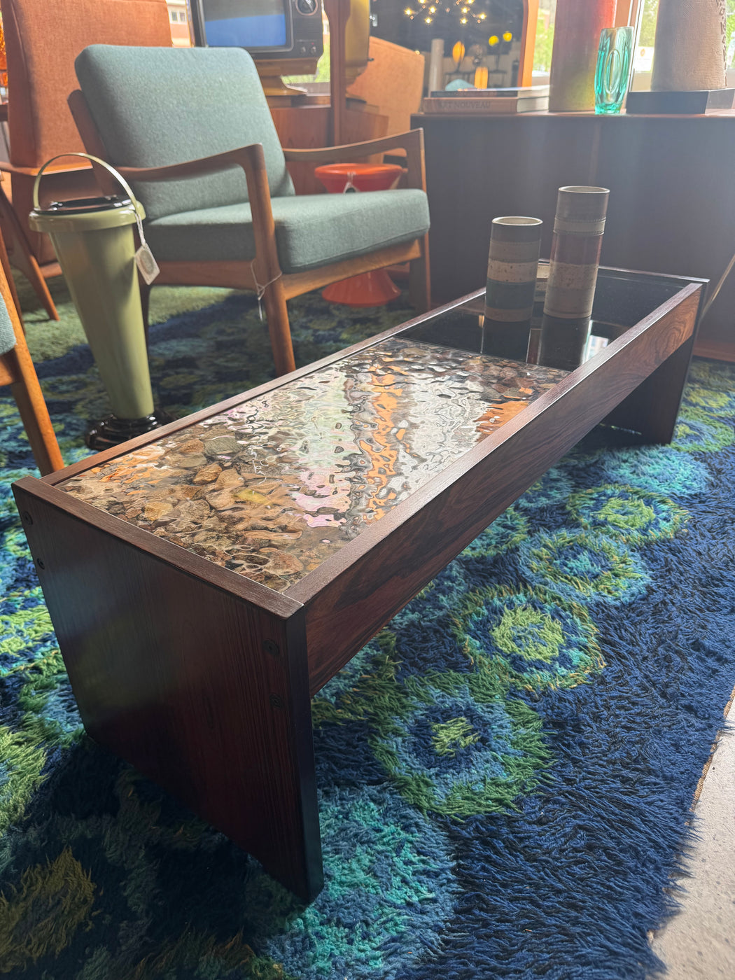 Rosewood + Glass Coffee Table