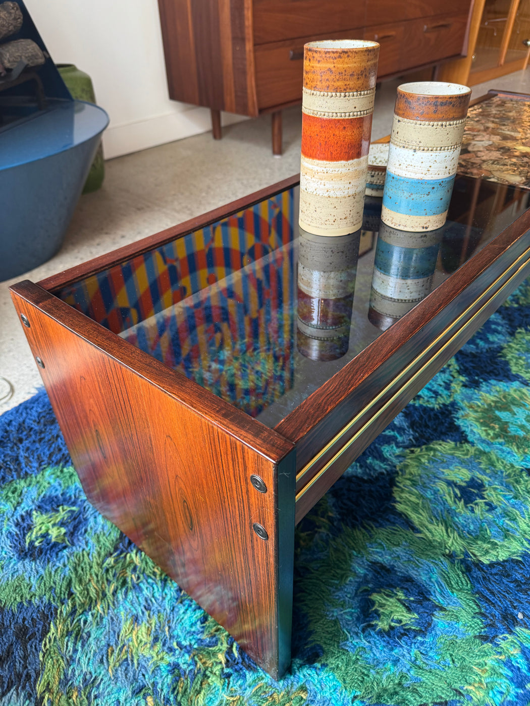 Rosewood + Glass Coffee Table