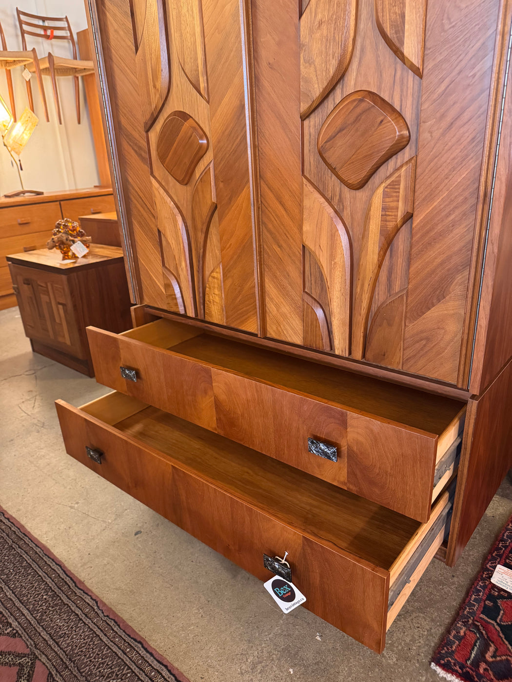 Walnut Brutalist Wardrobe Dresser