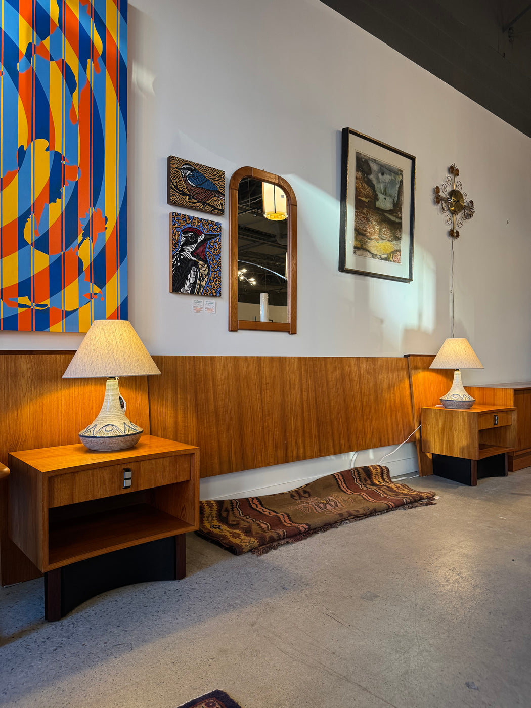 RS Associates Teak King Headboard + Nightstands