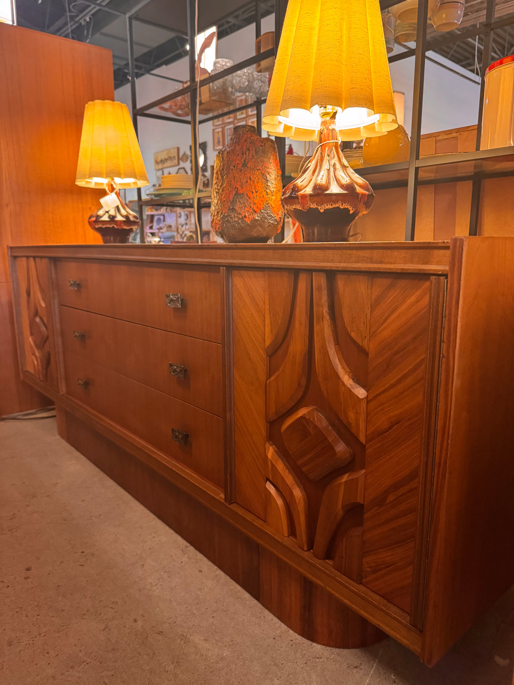 Walnut Brutalist Dresser Credenza