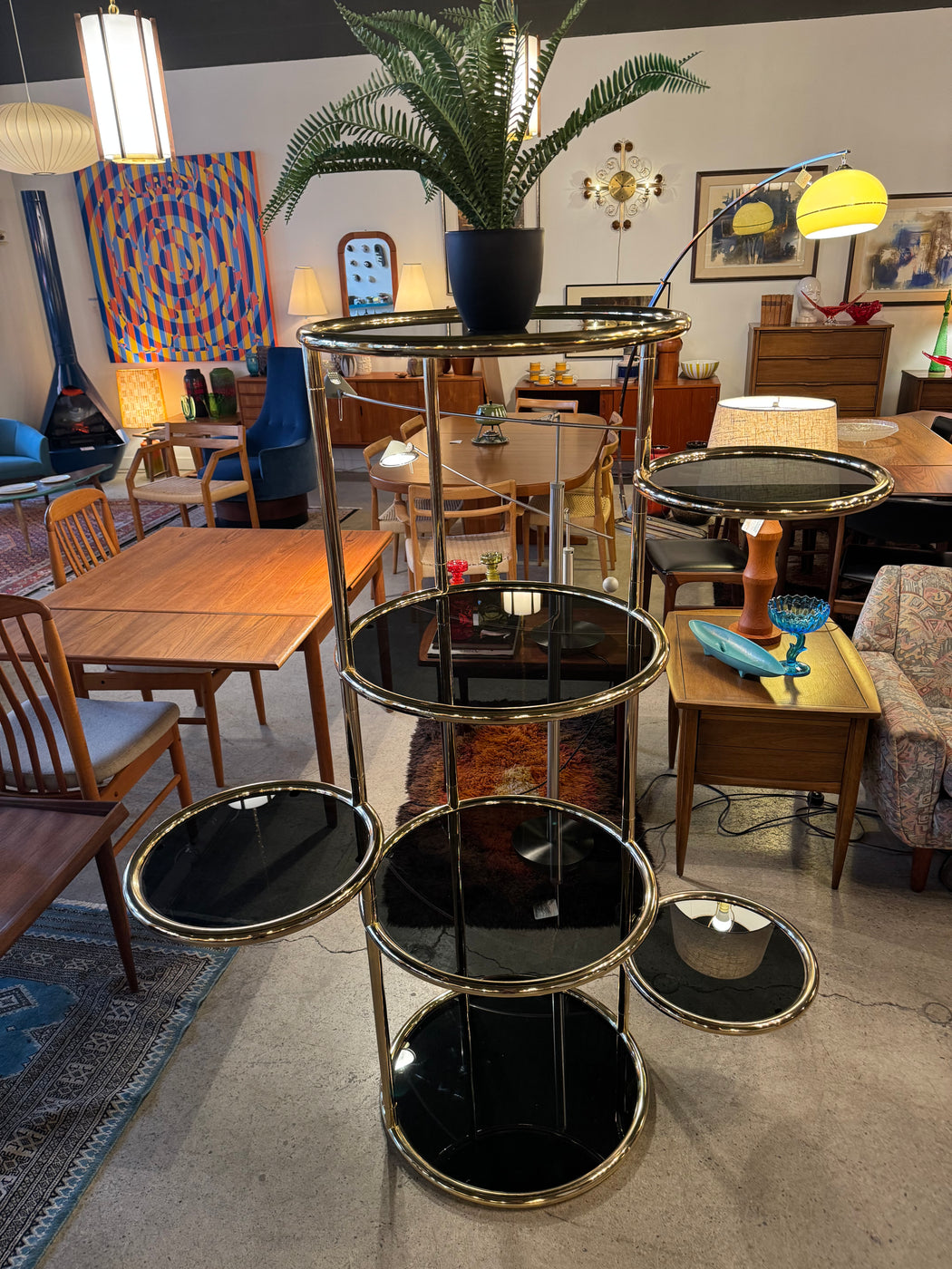 Vintage Brass + Smoked Glass Etagere