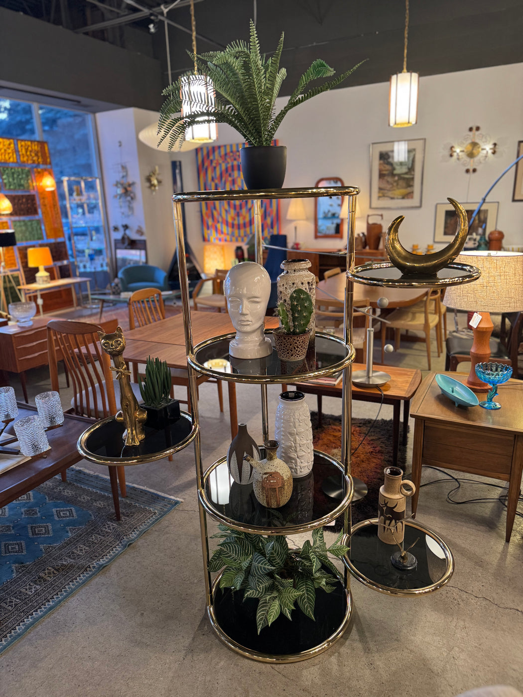 Vintage Brass + Smoked Glass Etagere