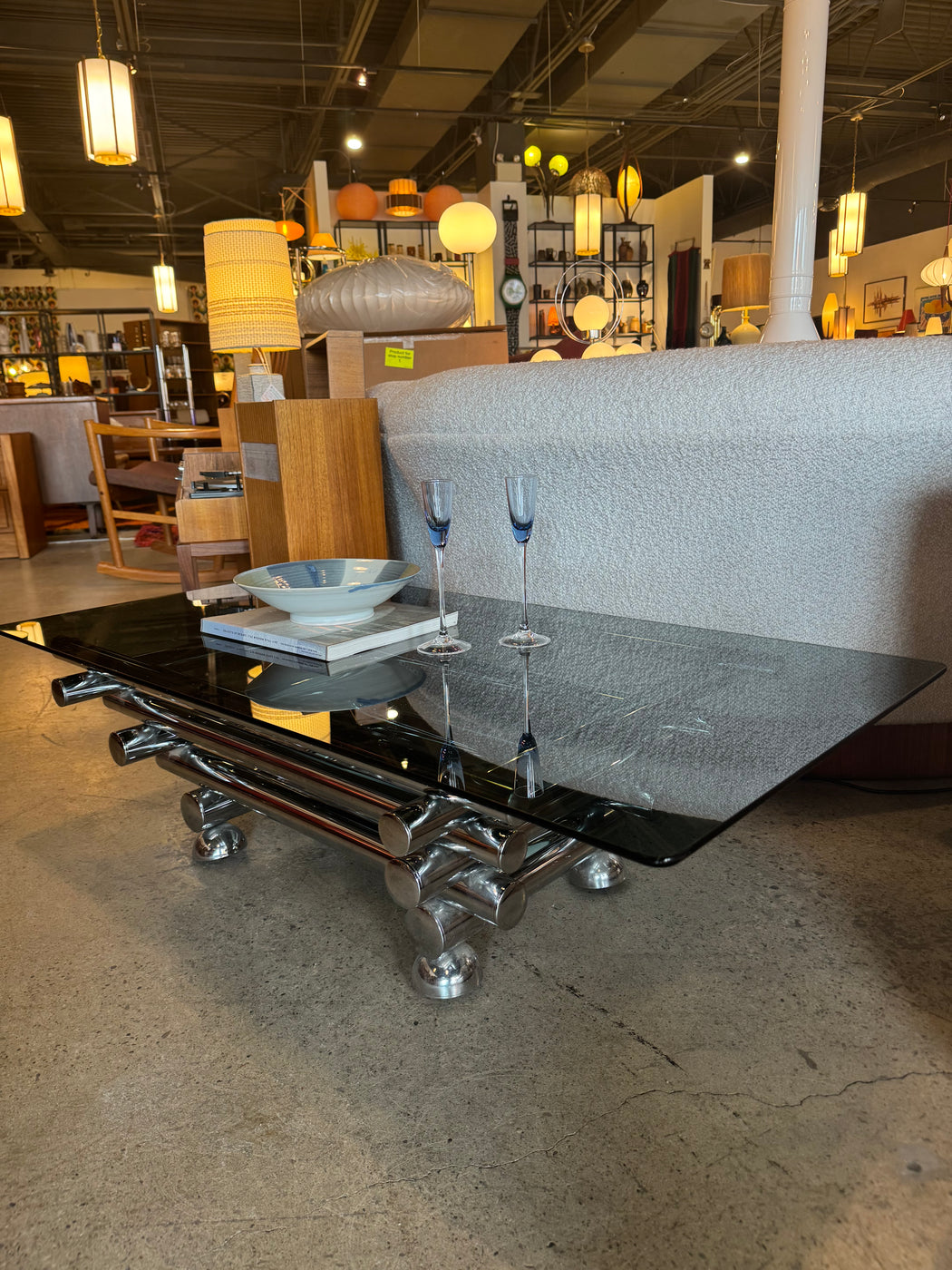 70s Chrome + Smoked Glass Coffee Table