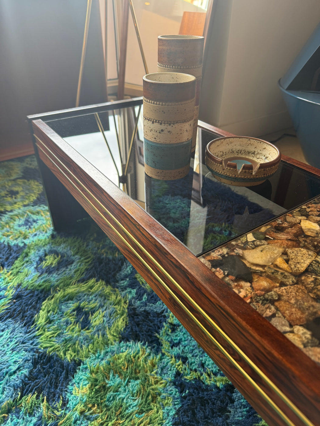 Rosewood + Glass Coffee Table