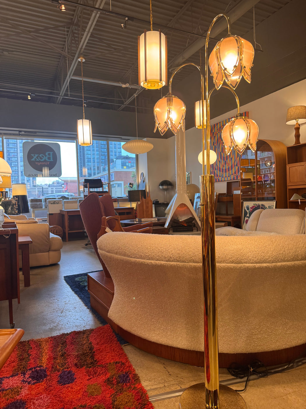 Vintage Brass Tulip Floor Lamp