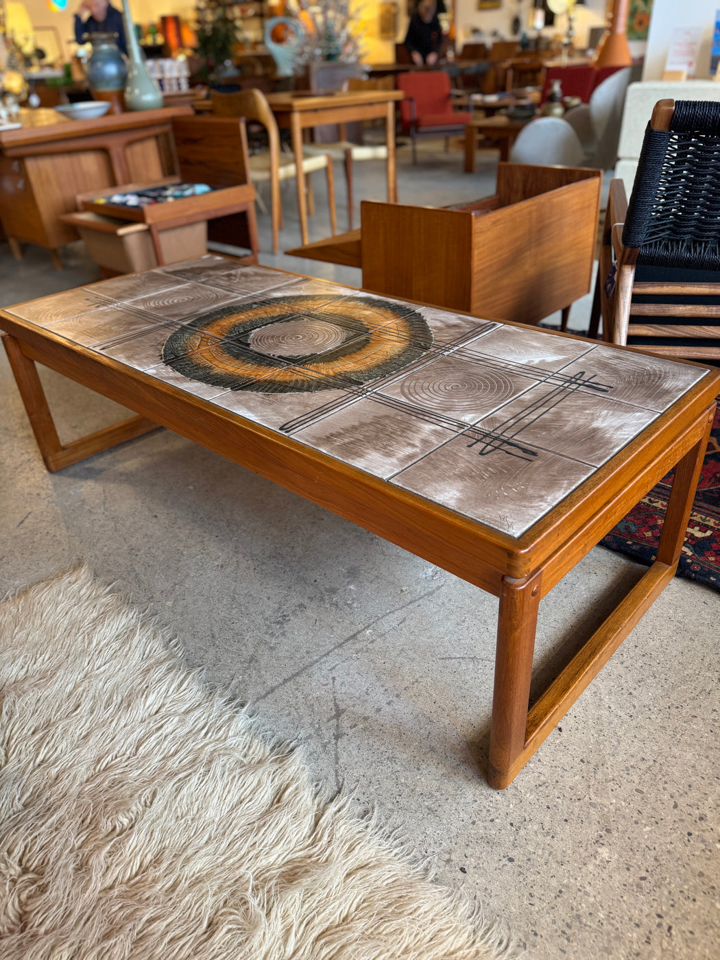 Danish Teak + Tile Coffee Table