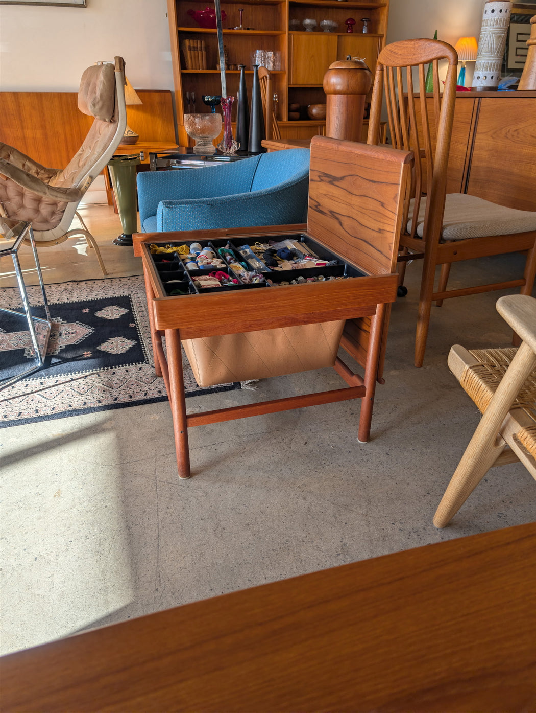 SALE • Danish Teak Sewing Box Table