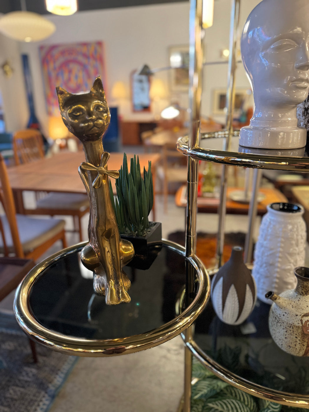 Vintage Brass + Smoked Glass Etagere