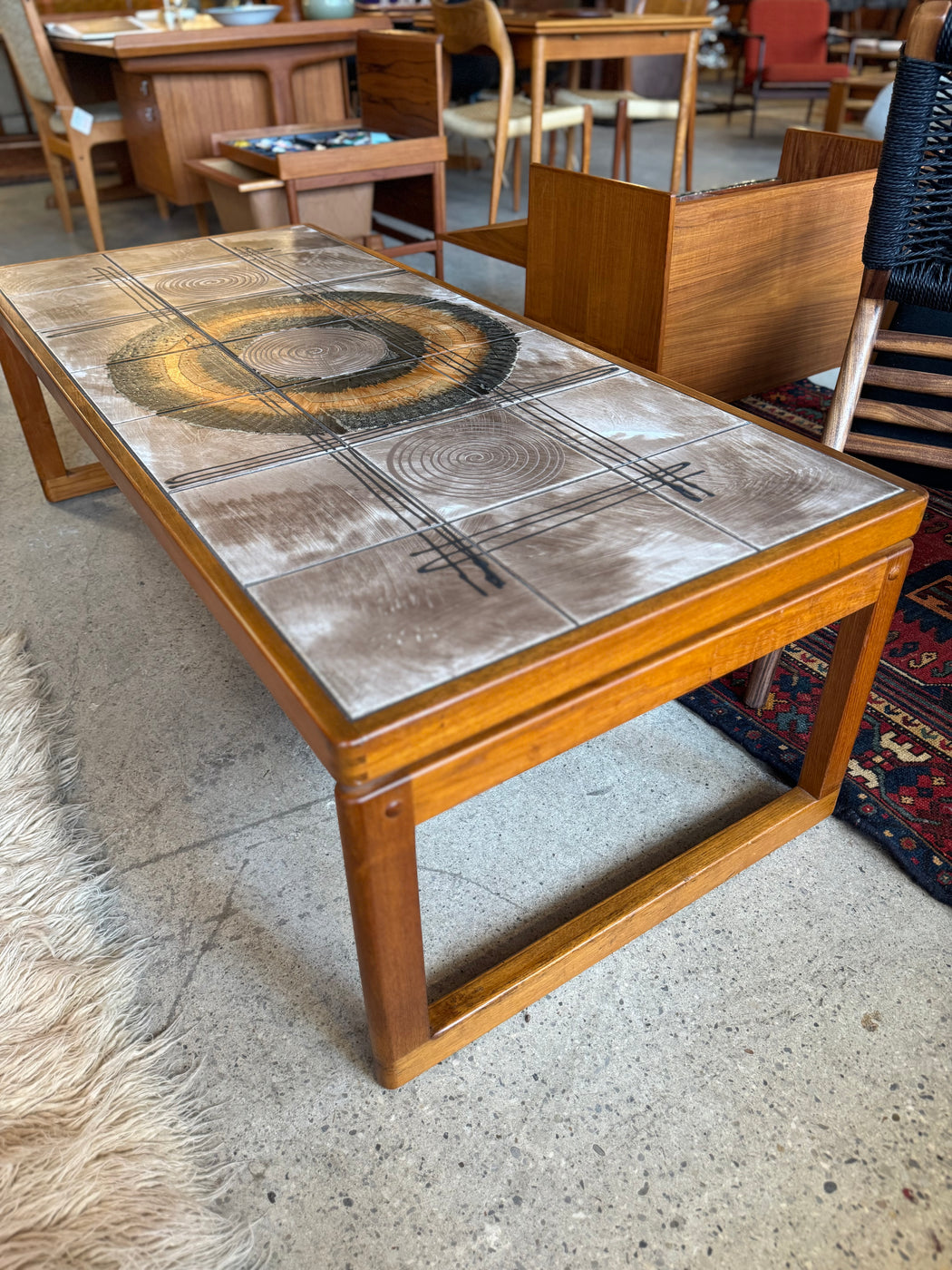 Danish Teak + Tile Coffee Table