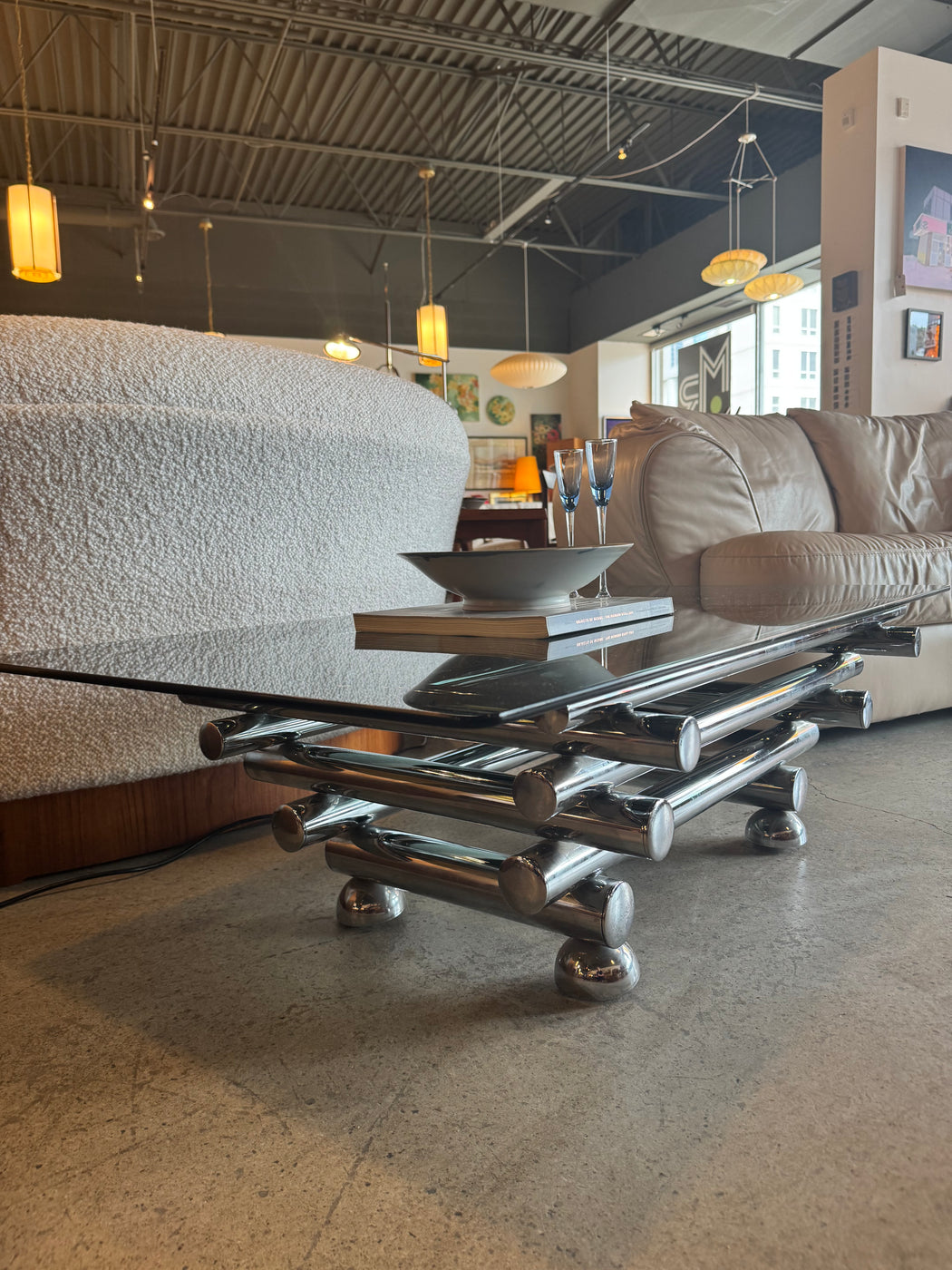 70s Chrome + Smoked Glass Coffee Table