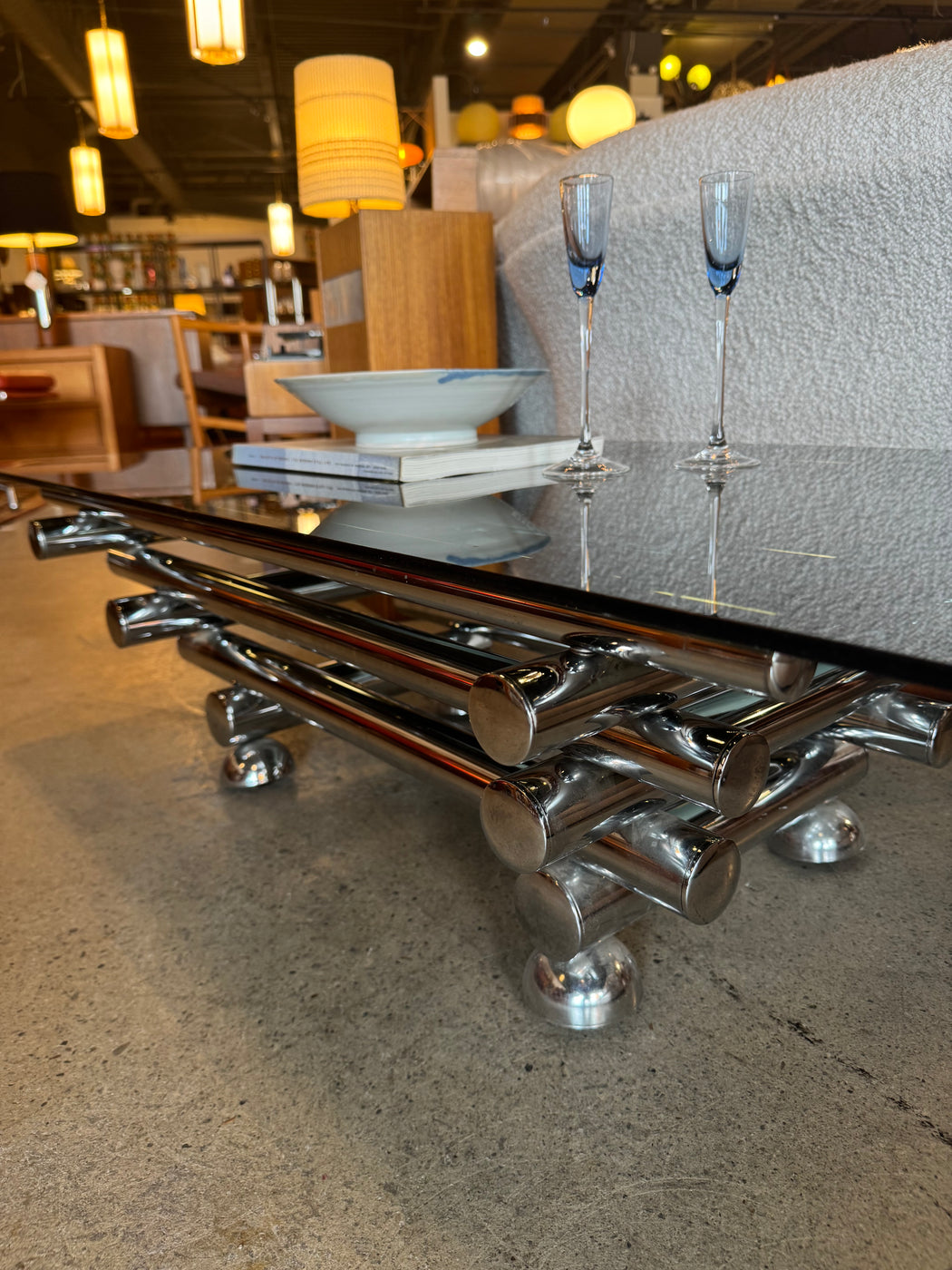 70s Chrome + Smoked Glass Coffee Table