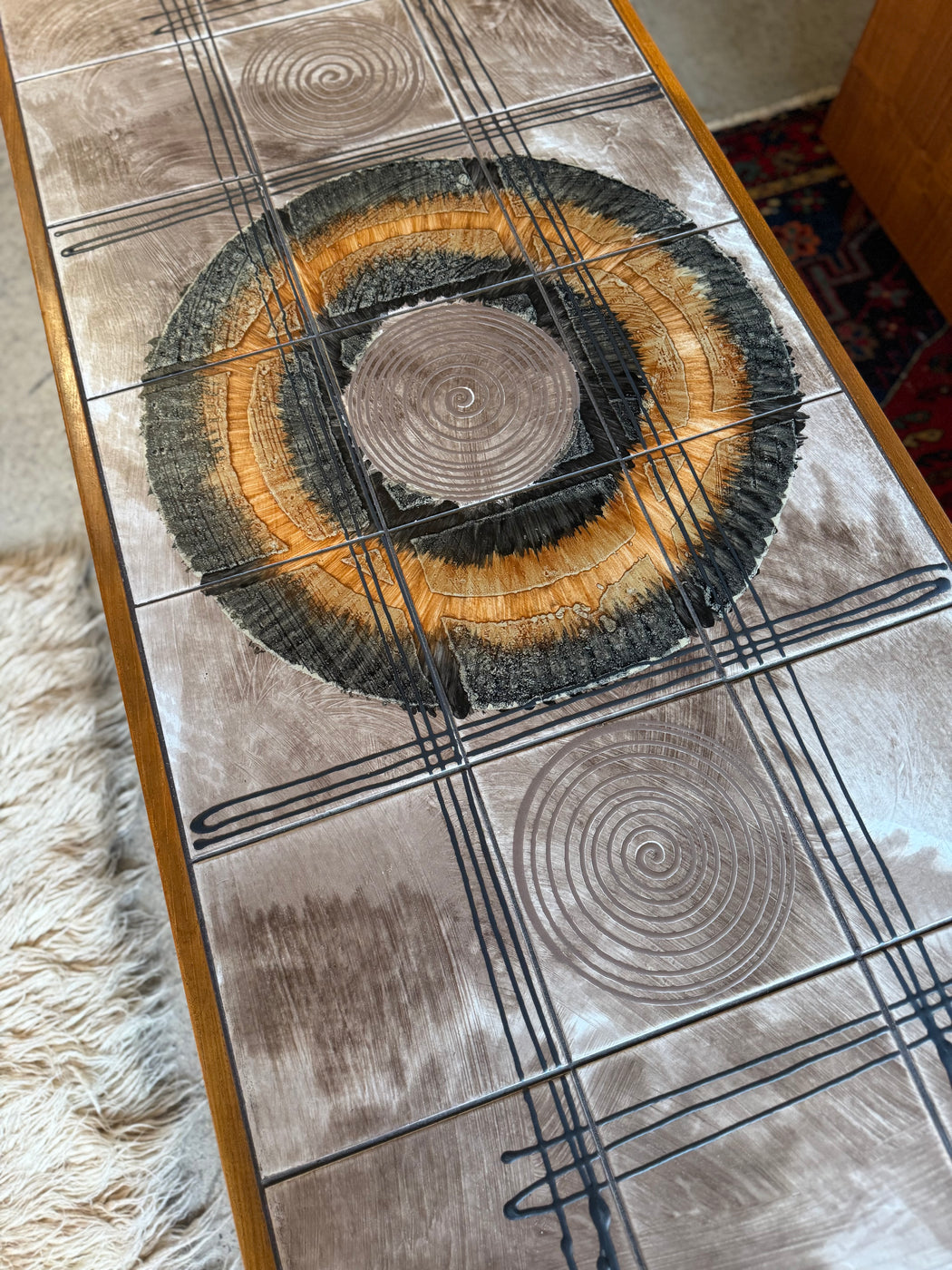 Danish Teak + Tile Coffee Table