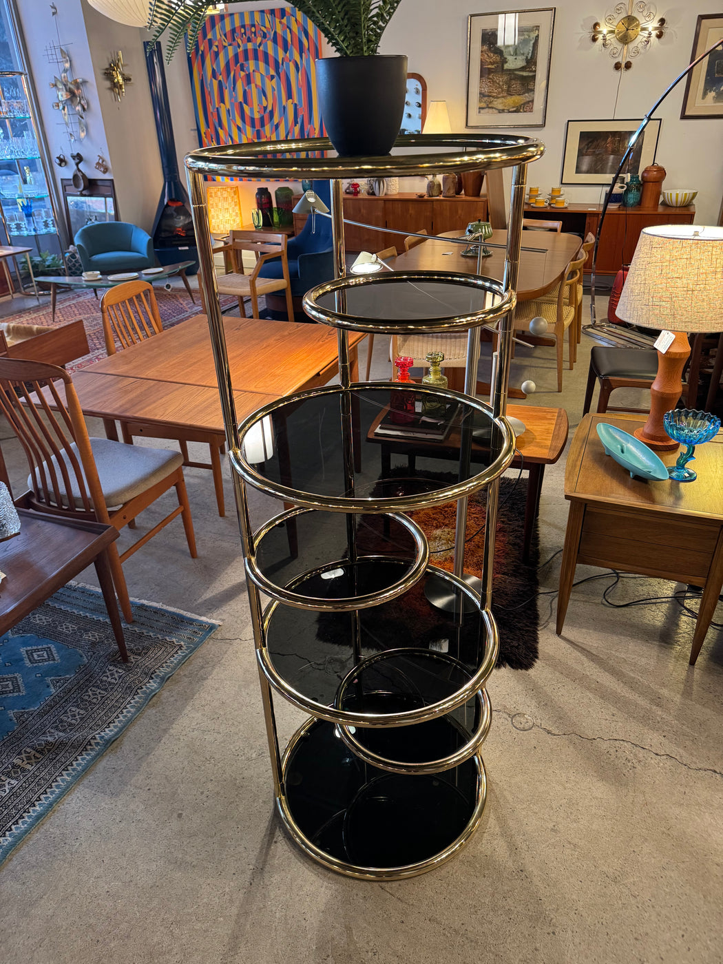 Vintage Brass + Smoked Glass Etagere