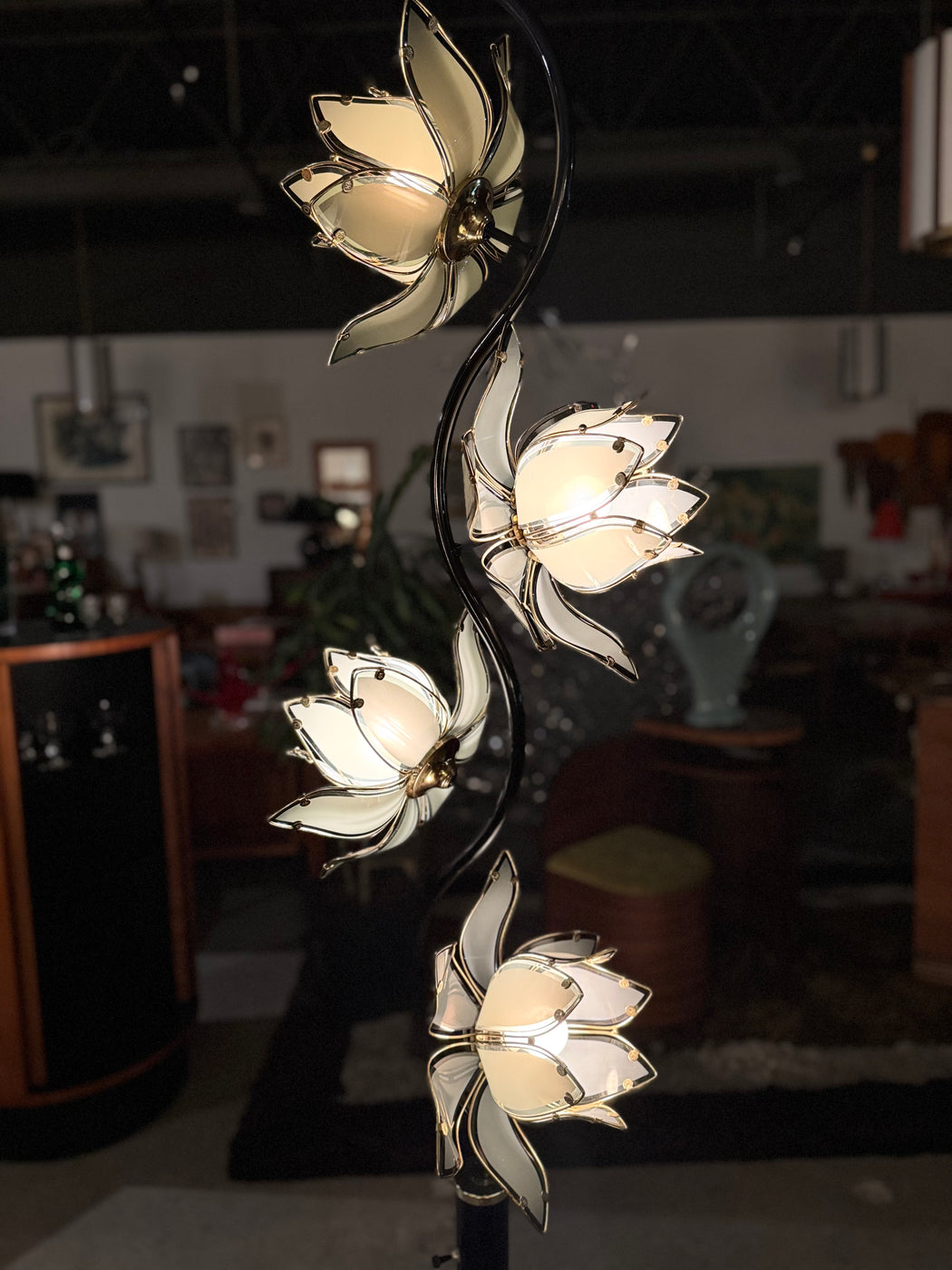 Vintage Hollywood Regency Style Lotus Floor Lamp
