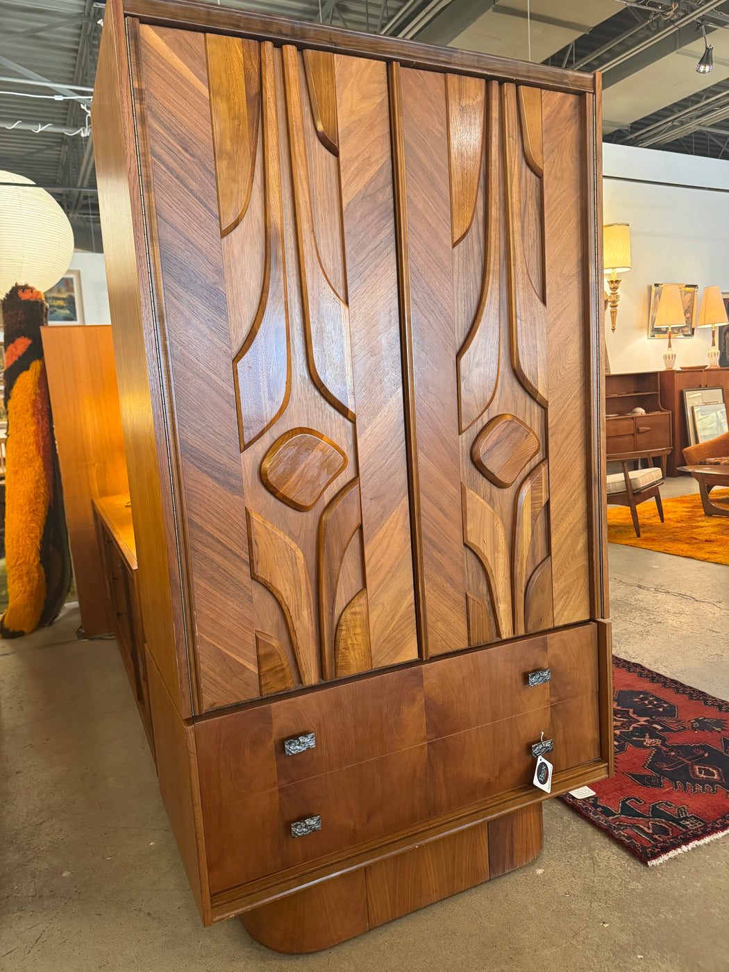 Walnut Brutalist Wardrobe Dresser