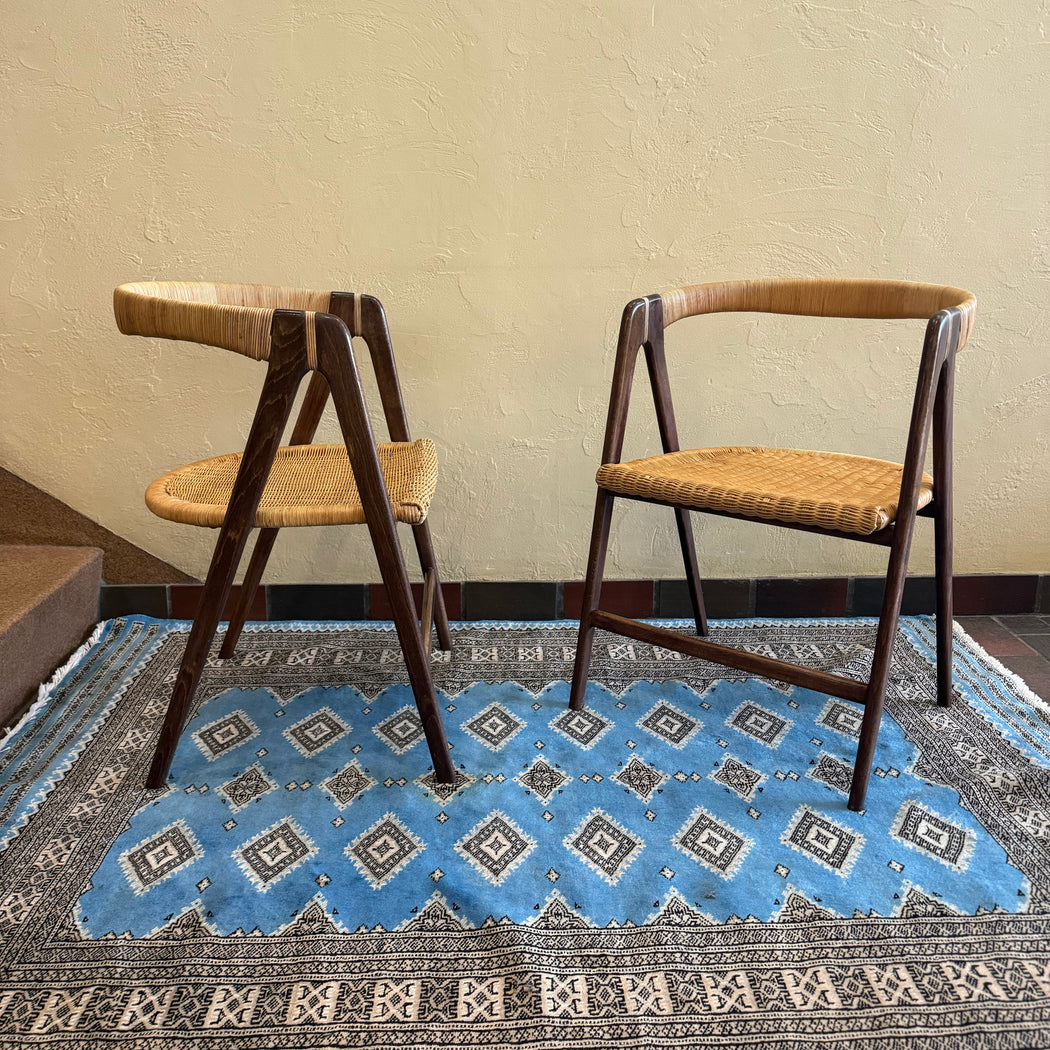 Midcentury Wood + Rattan Chairs
