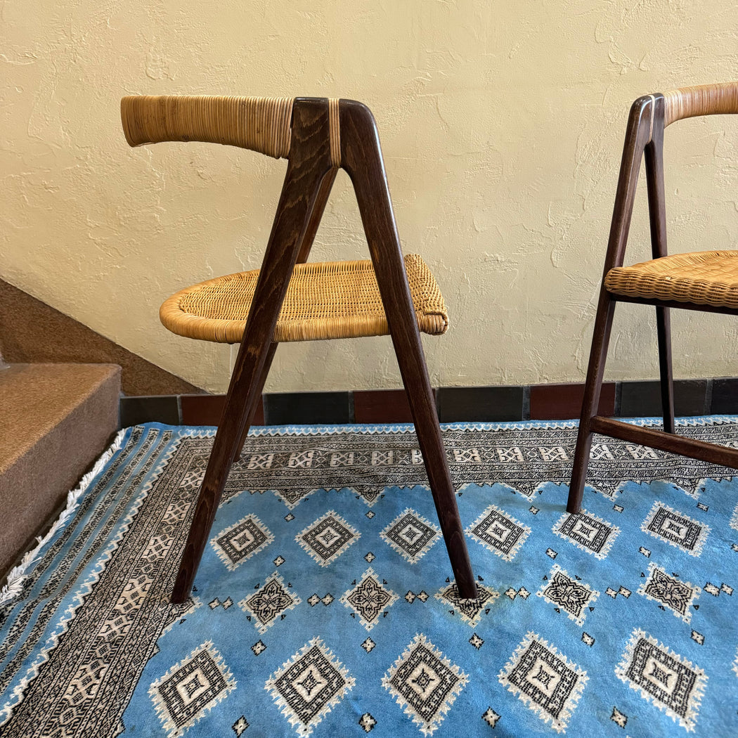 Midcentury Wood + Rattan Chairs