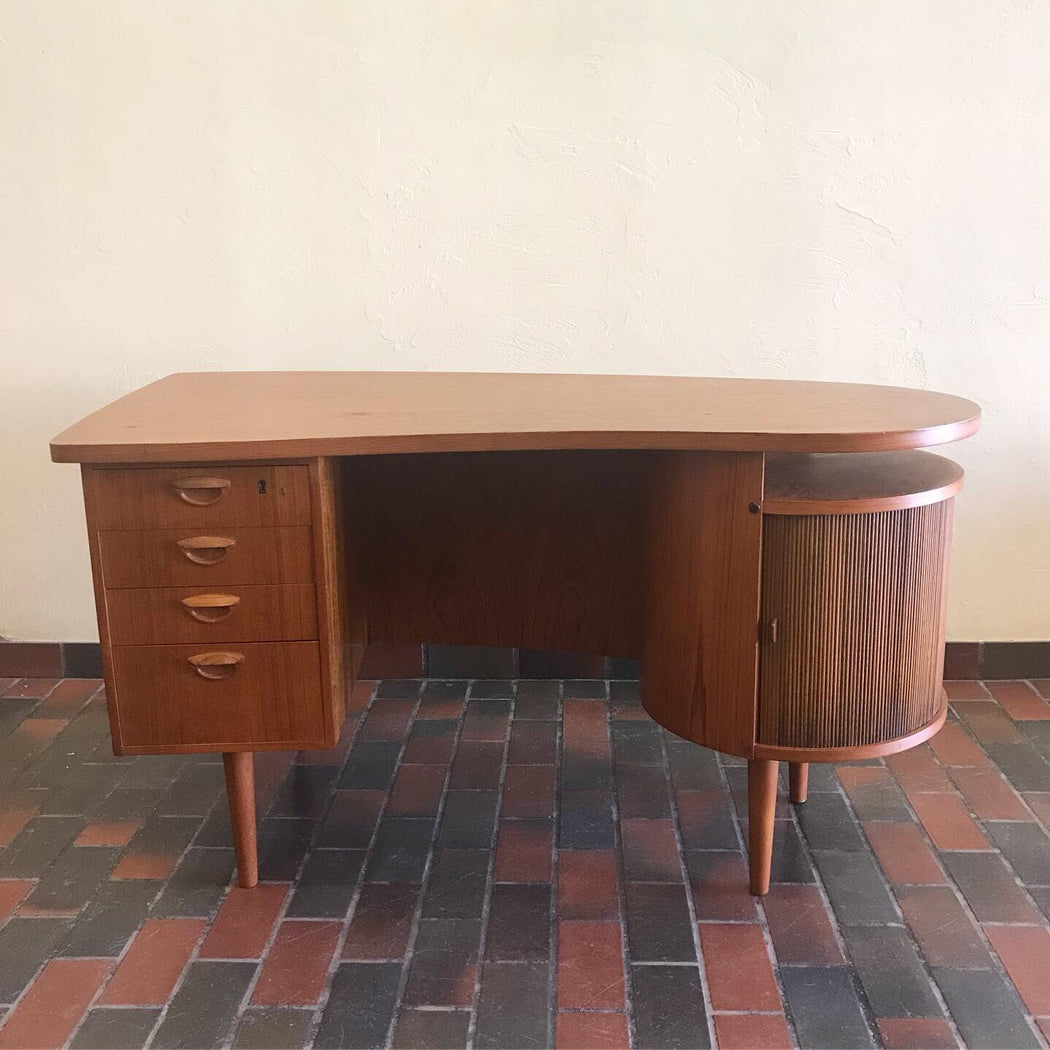 Sold • Kai Kristiansen Teak Desk With Bar Cabinet