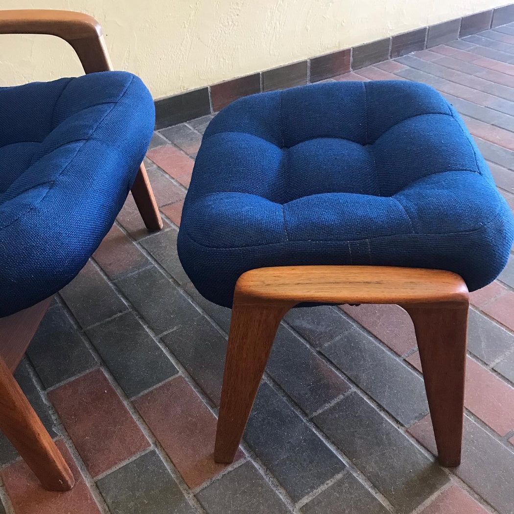 SOLD • Blue R. Huber Scoop Chair + Ottoman