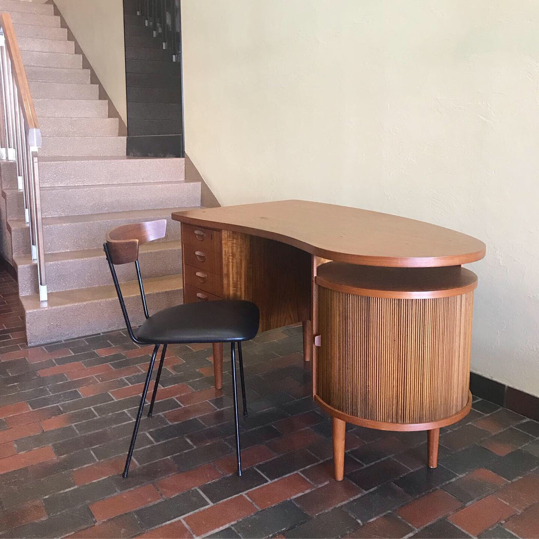 Sold • Kai Kristiansen Teak Desk With Bar Cabinet