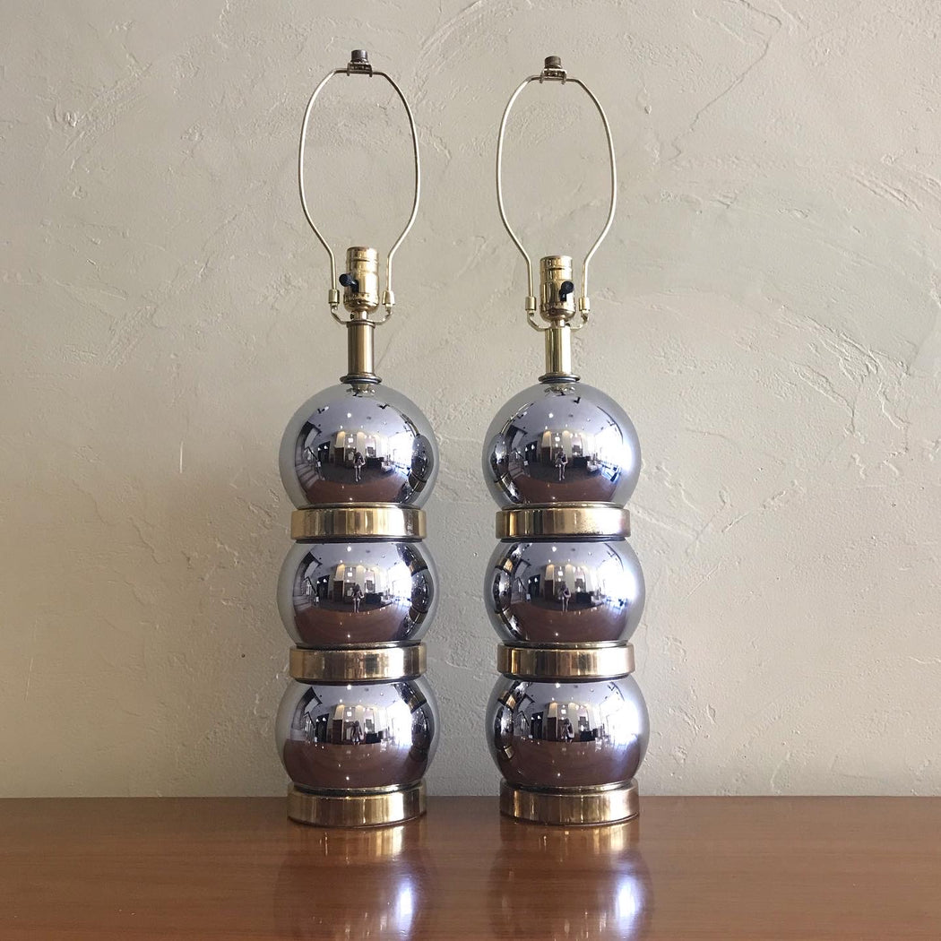 SOLD • Chrome + Brass Ball Lamps