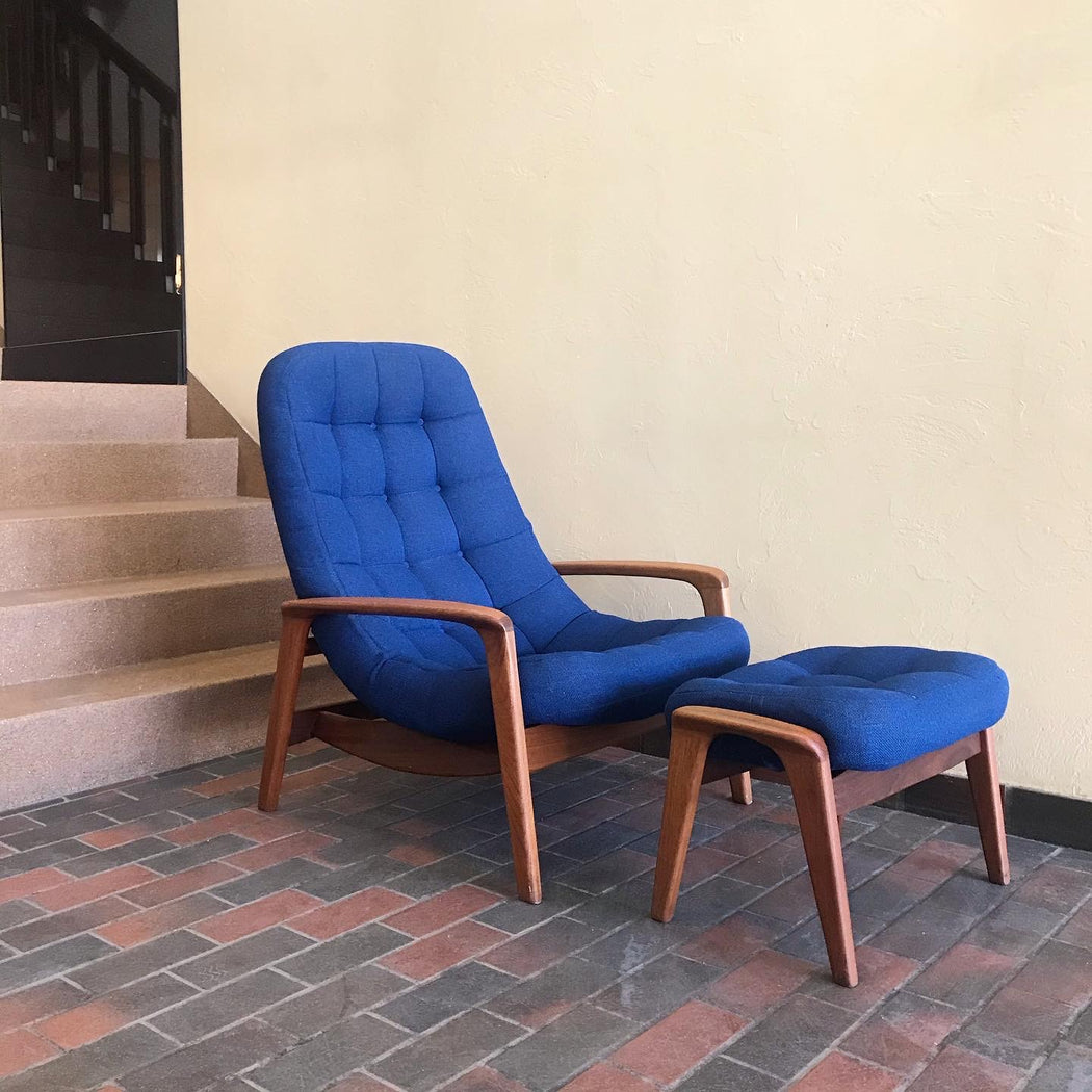 SOLD • Blue R. Huber Scoop Chair + Ottoman